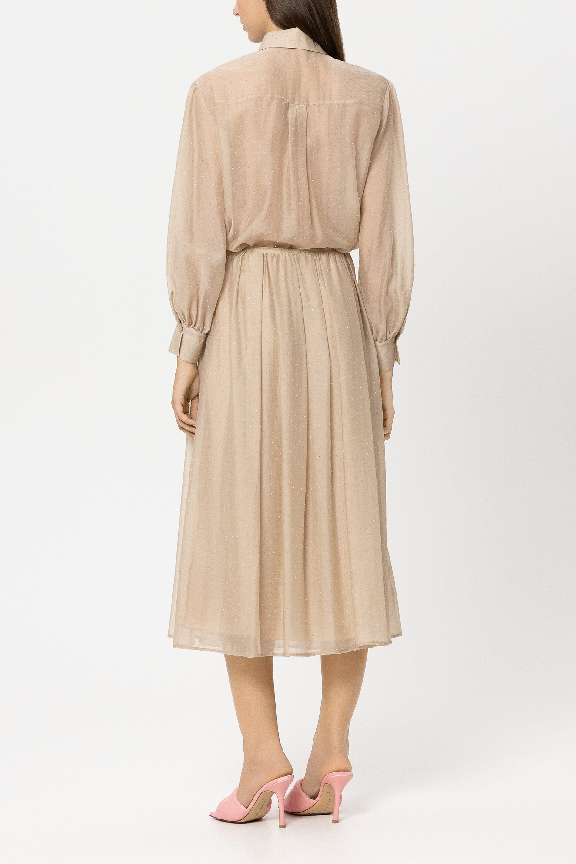 Hemdbluse mit Glitzersteinen - soft camel - Standard | Model Rück