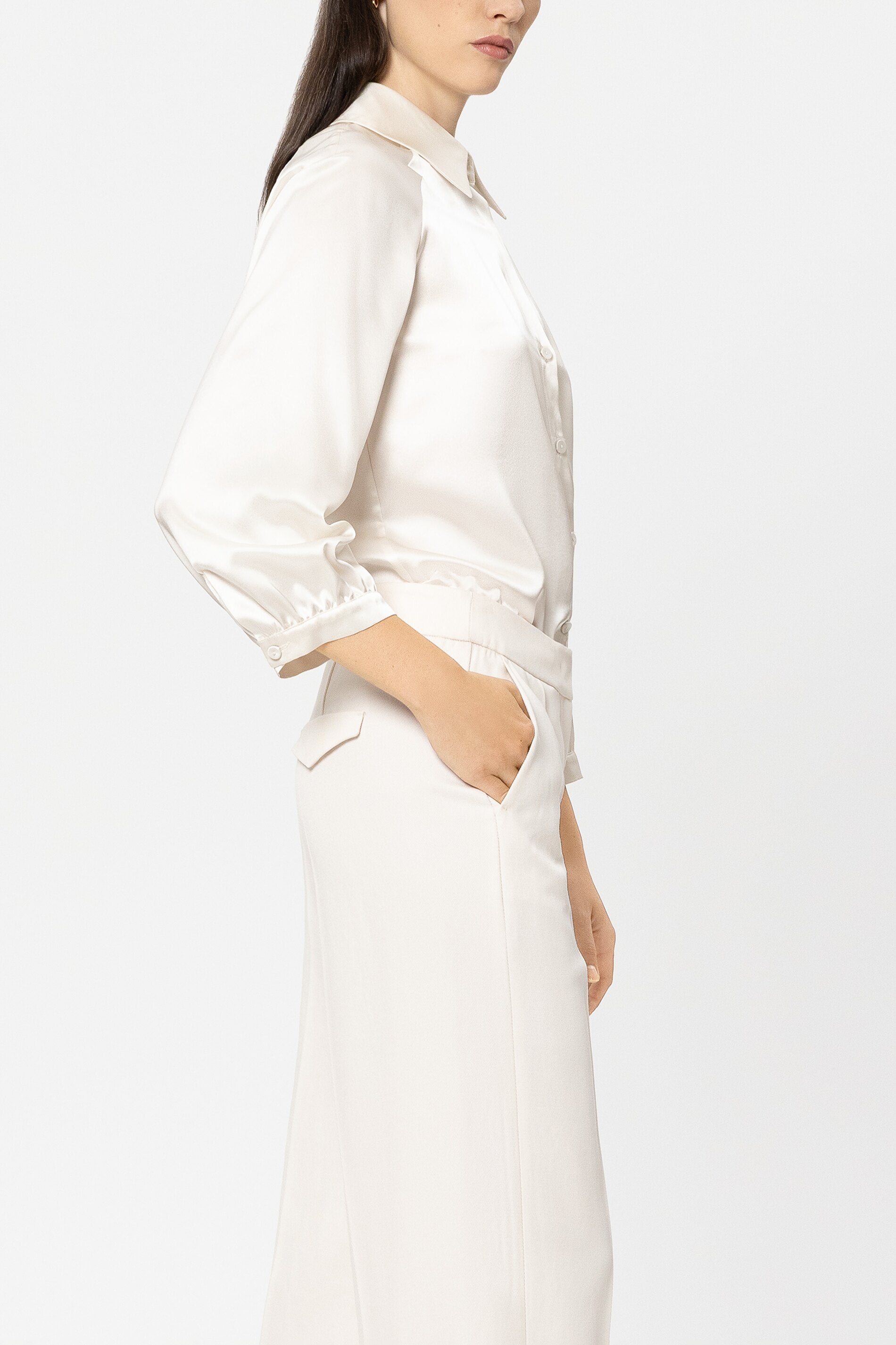 Langarmbluse aus Seide - cream - Standard | Model Seite