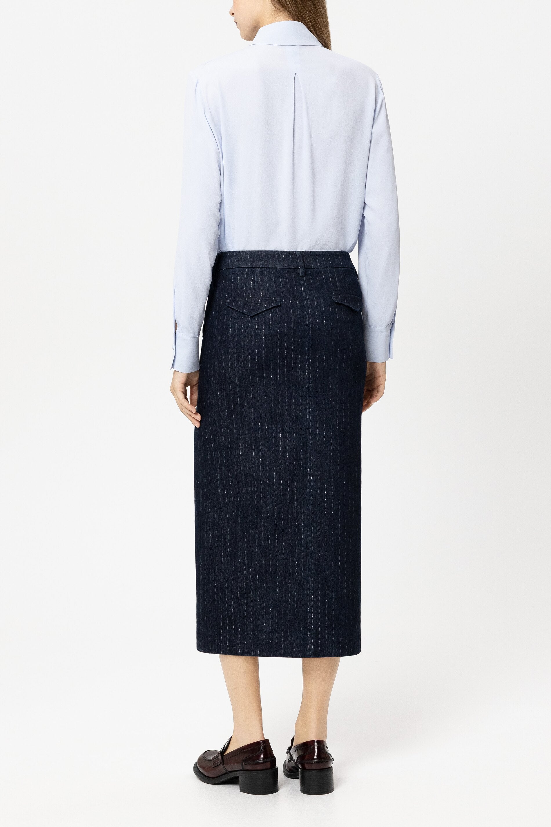 Hemdbluse aus Seiden-Mix - light blue - Standard | Model Rück