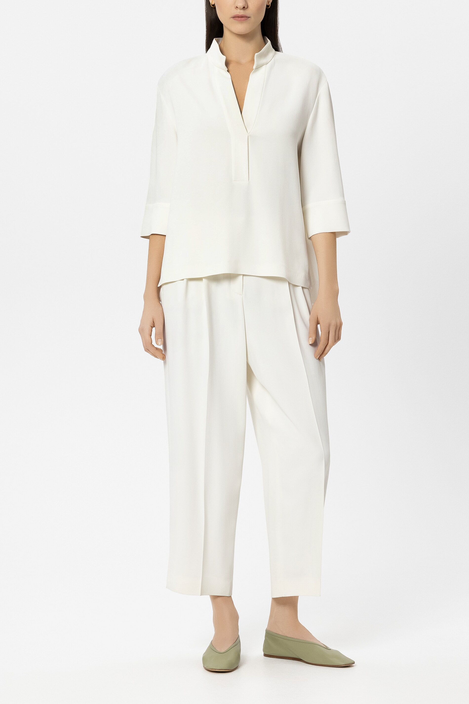 Halbarm-Tunikabluse - off white - Standard | Model Front