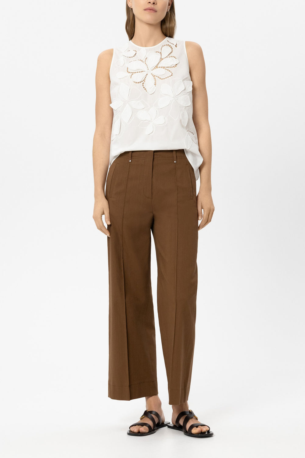 Blouse top with eyelet embroidery - white - Standard