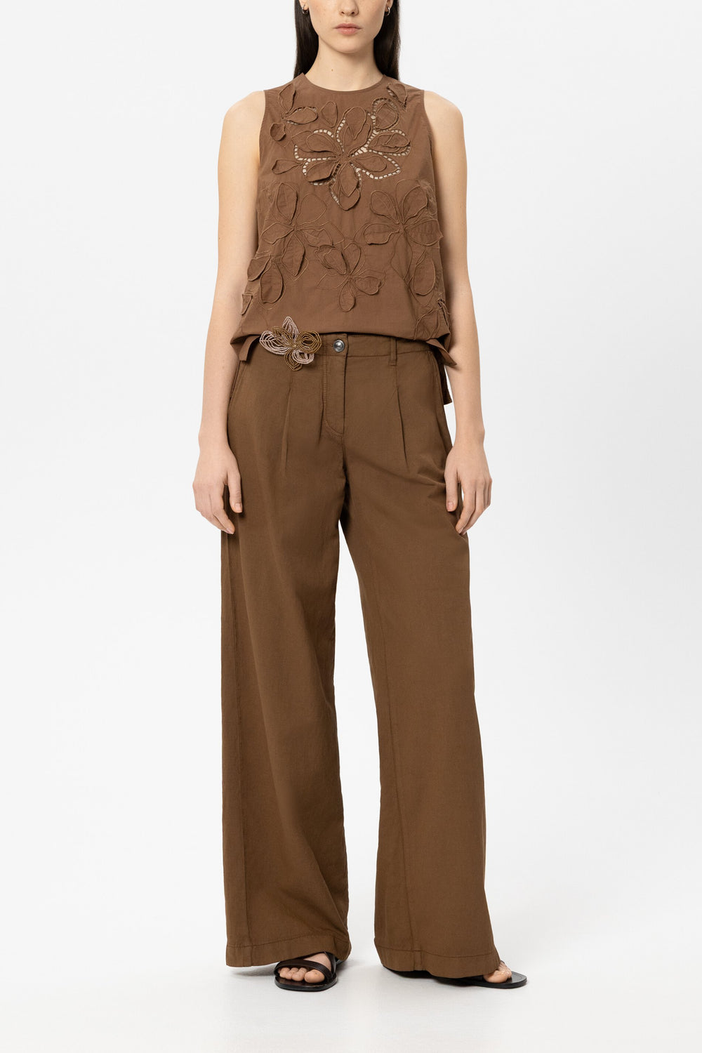 Blouse top with eyelet embroidery - dark terracotta - Standard