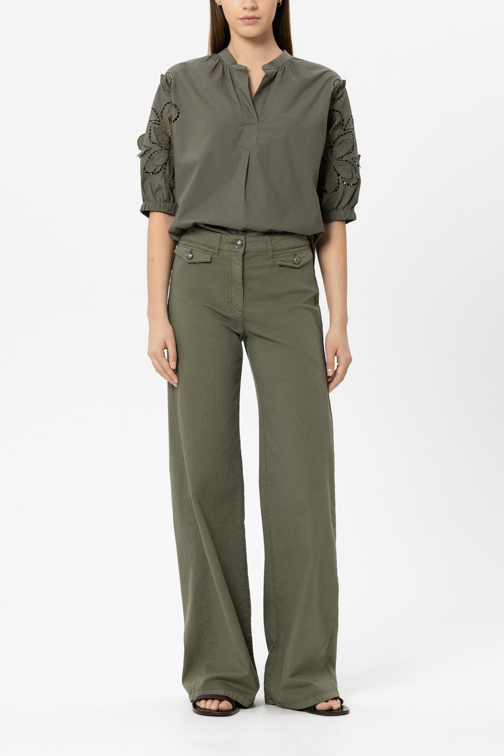 Blouse with eyelet embroidery - khaki - Standard