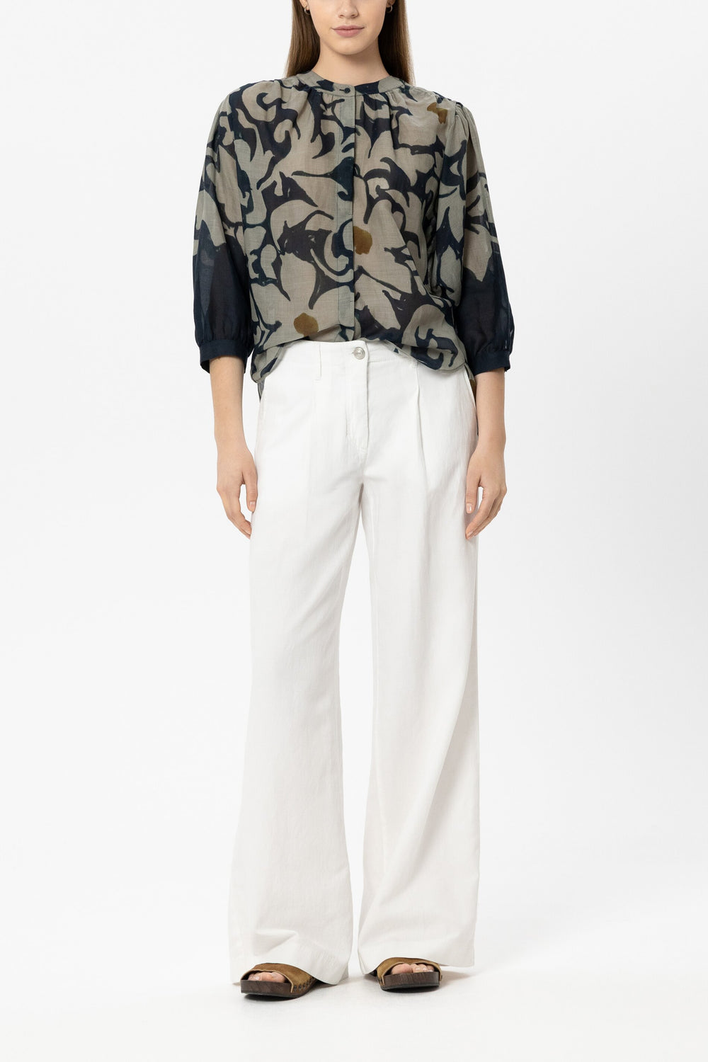 Blouse with flower print - tinted blue / multi - Standard