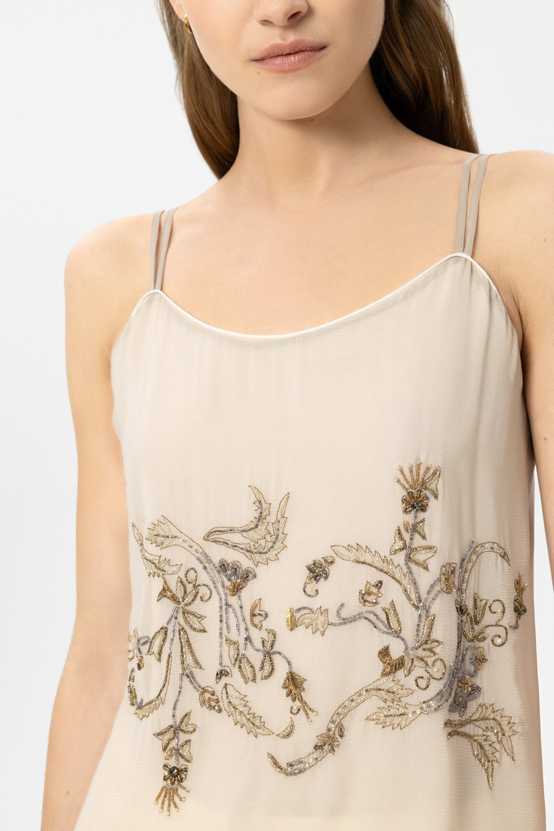 Blusentop mit Stickerei - beige - Standard | Model Detail