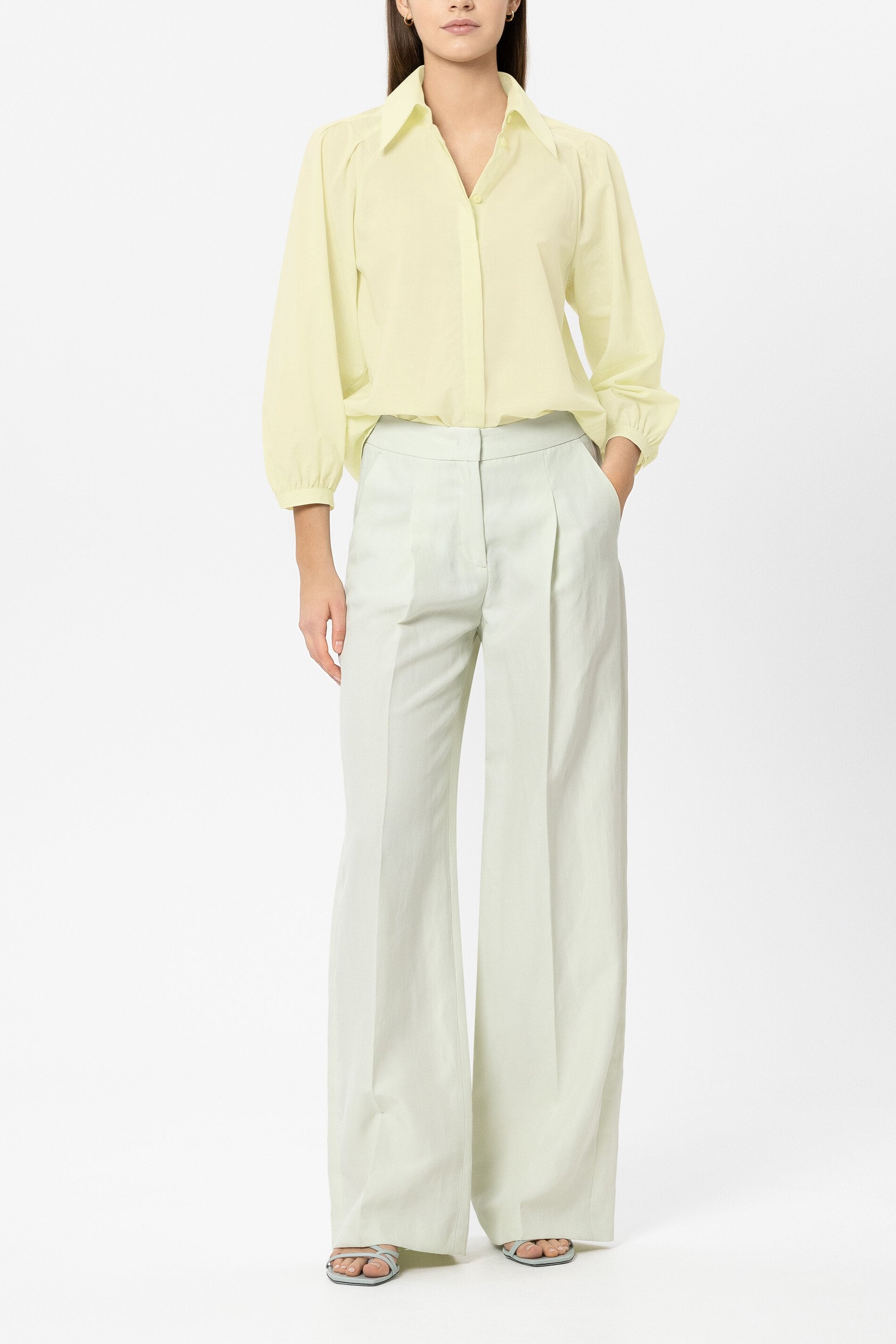 Hemdbluse aus Baumwollvoile - citron - Standard | Model Front