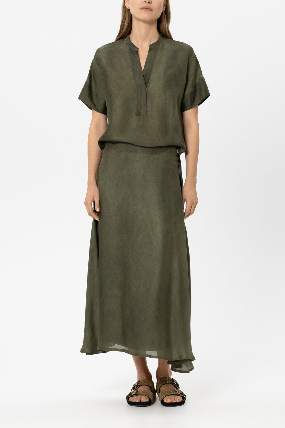 Tunic in silk blend - khaki - Standard
