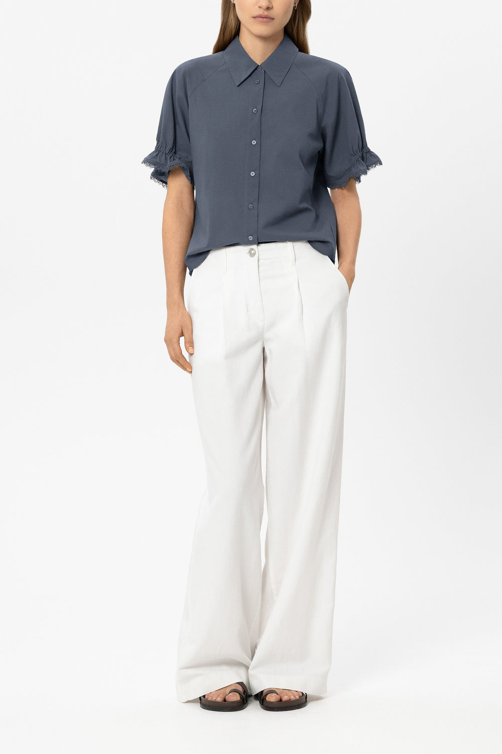 Cotton voile blouse - tinted blue - Standard