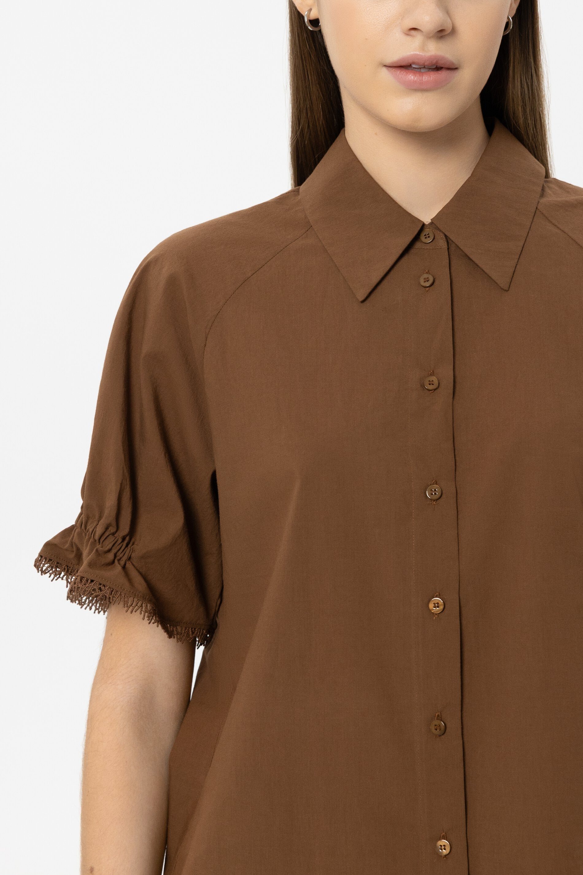 Bluse aus Baumwollvoile - dark terracotta - Standard | Model Detail