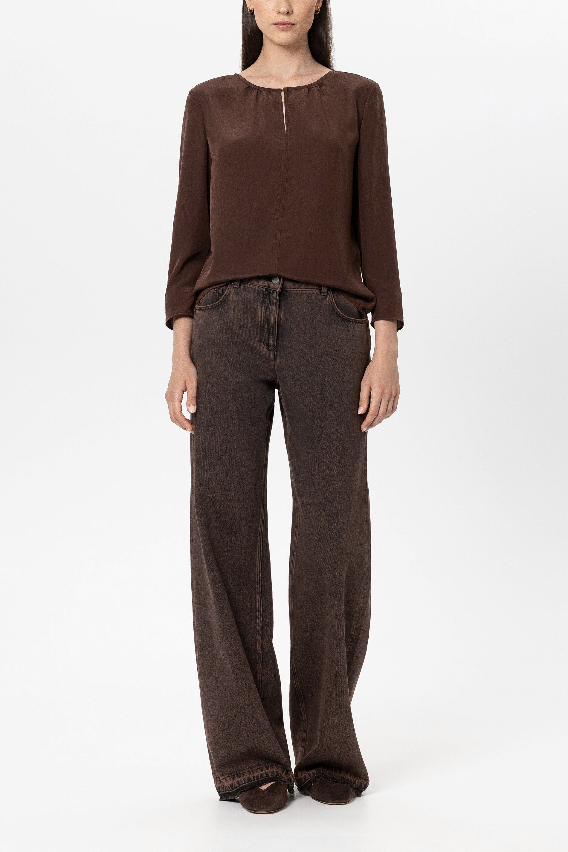 Fließendes Blusenshirt - marone - Standard | Model Front