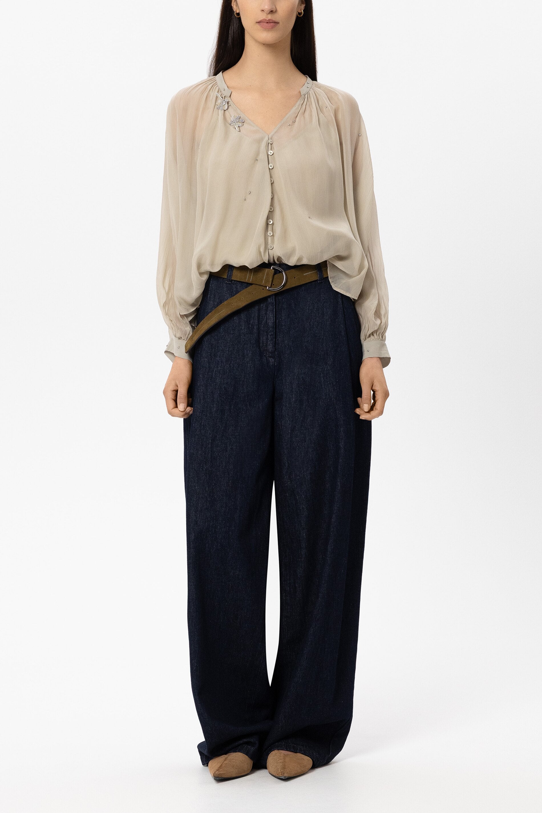 Bluse mit Kristallsteinen - ginger - Standard | Model Front
