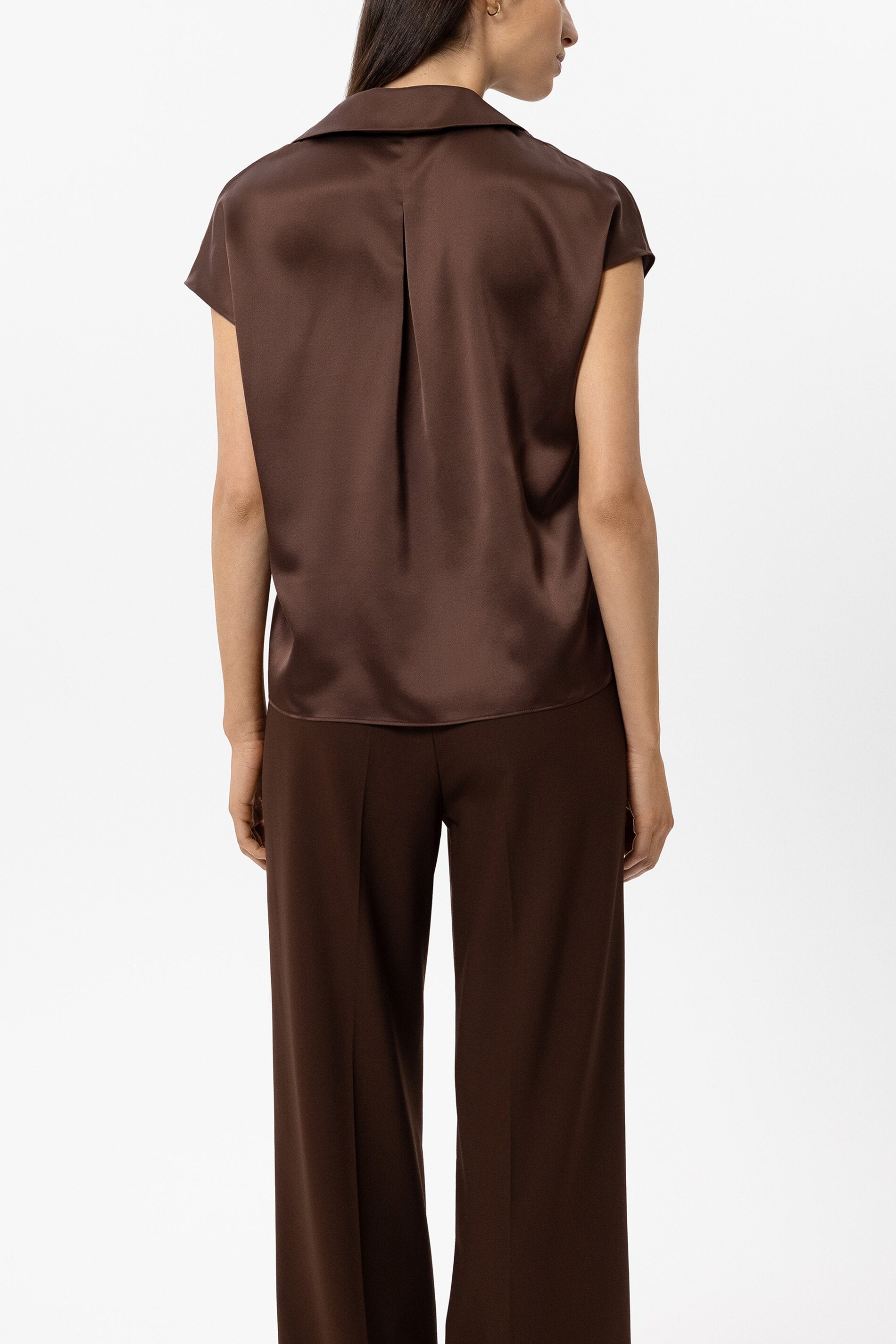 Kurzarm-Seidenbluse - marone - Standard | Model Rück