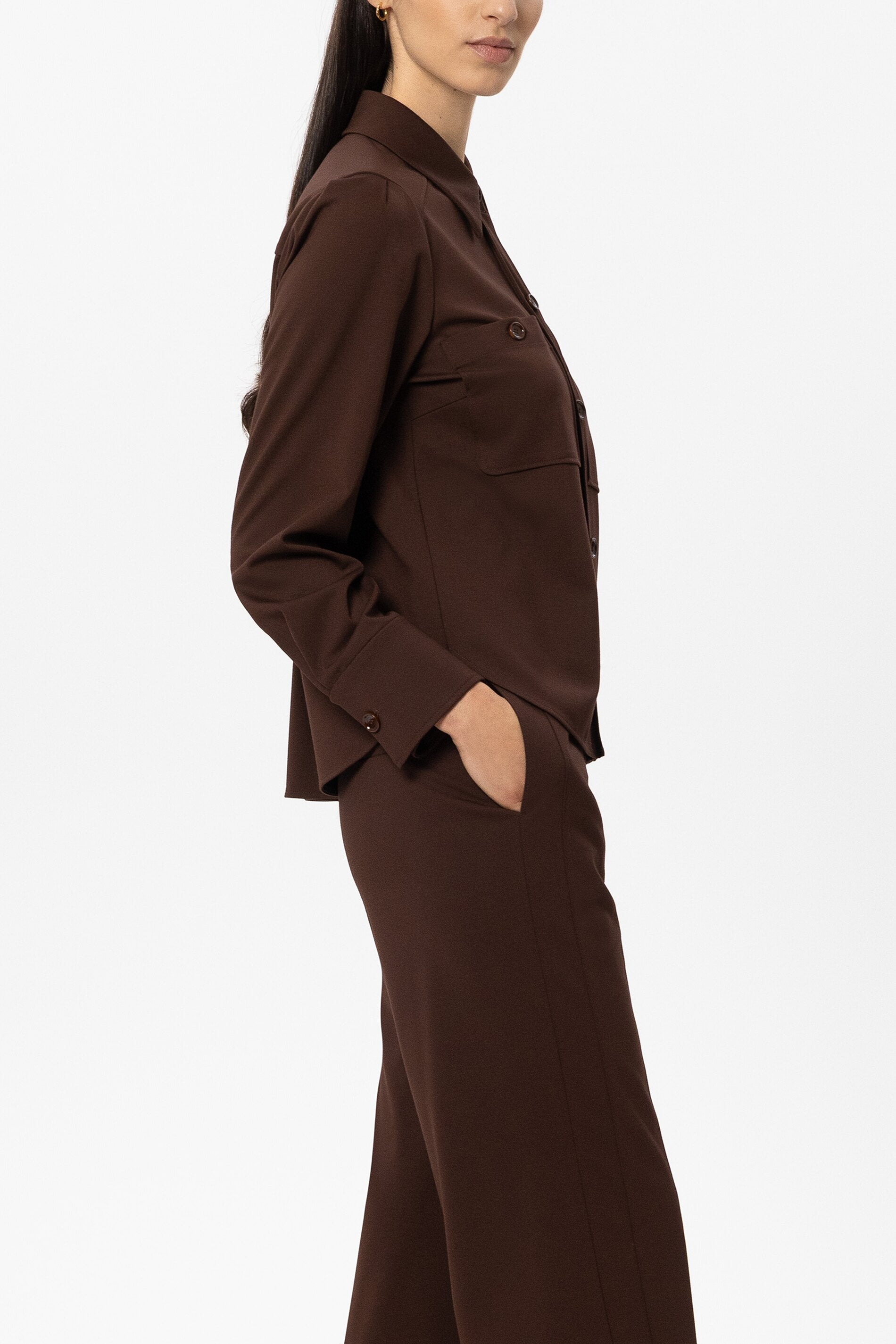 Hemdbluse aus Punto-Milano - marone - Standard | Model Seite