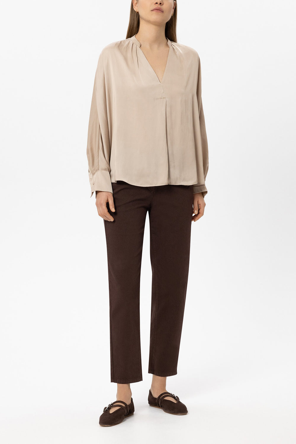 Satin-Cape-Bluse - cappuccino - Standard
