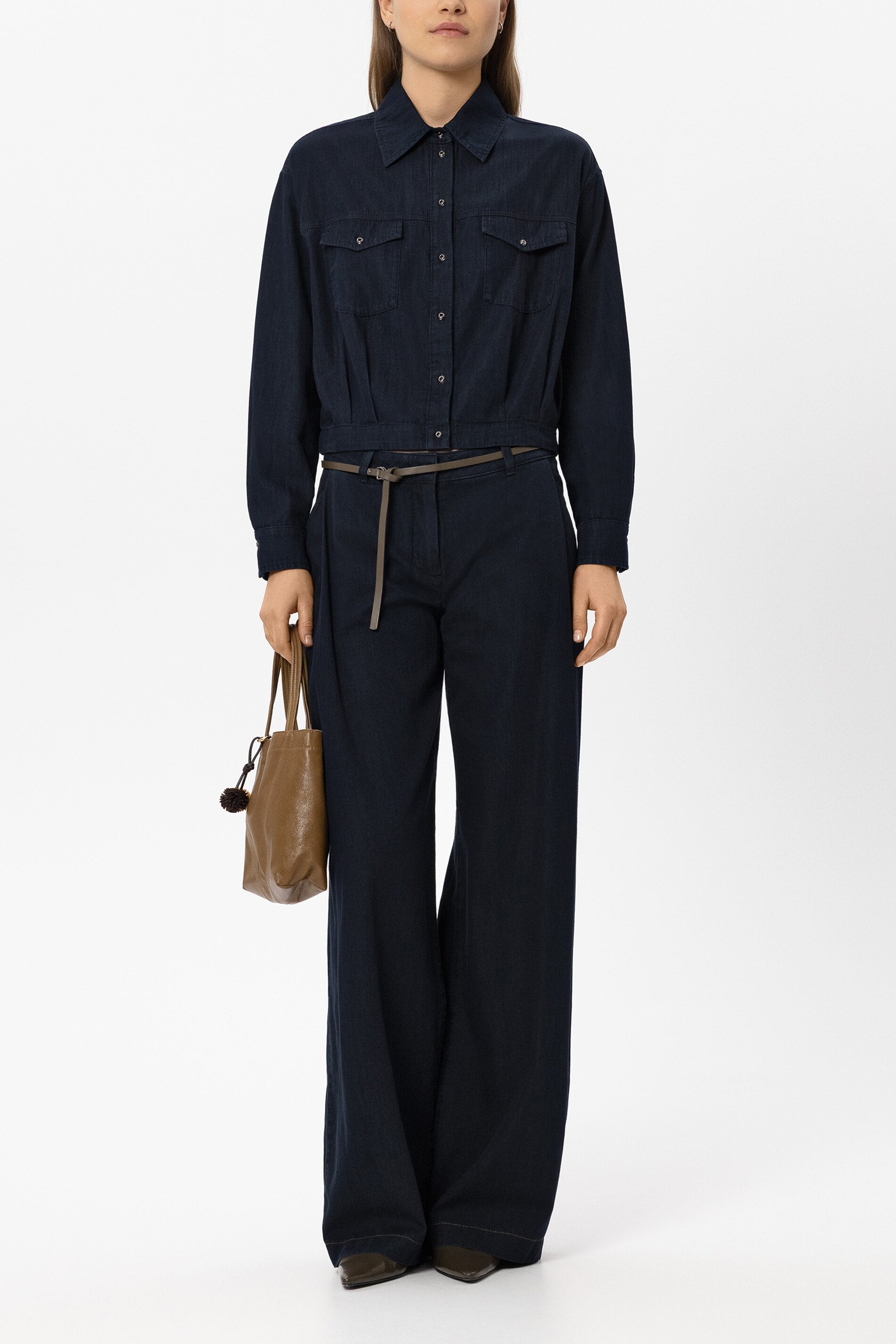 Denim-Bluse in Blouson-Optik - multi - Standard | Model Front
