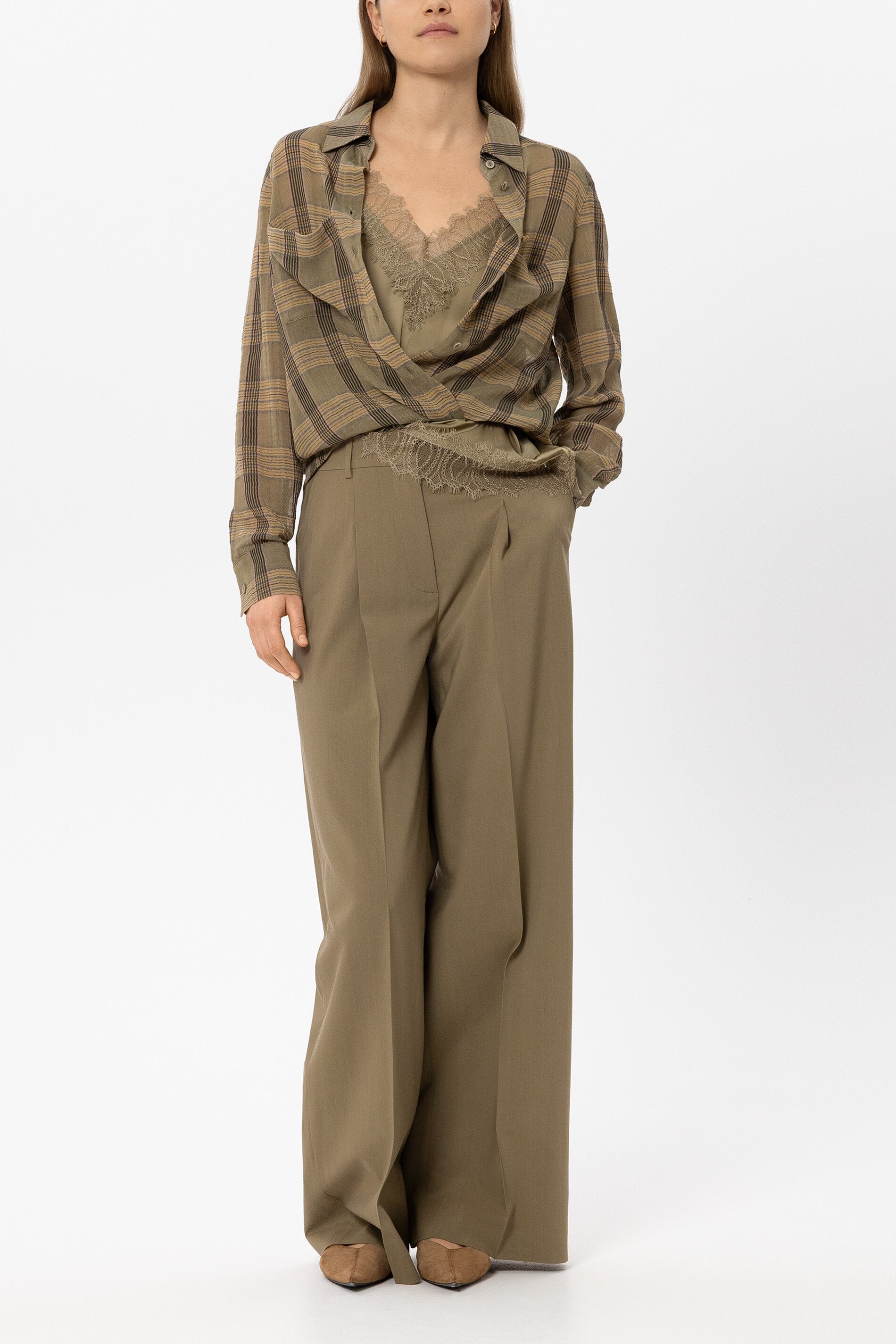 Karo-Hemdbluse - salbei - Standard | Model Front