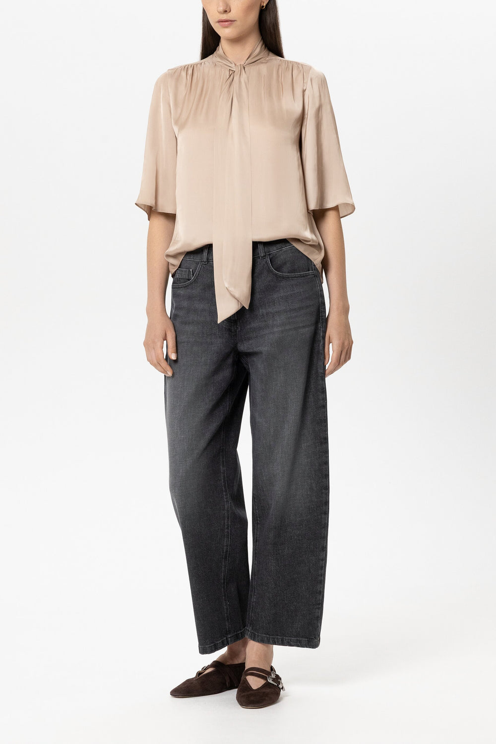 Satin-Bluse mit Schluppe - cappuccino - Standard