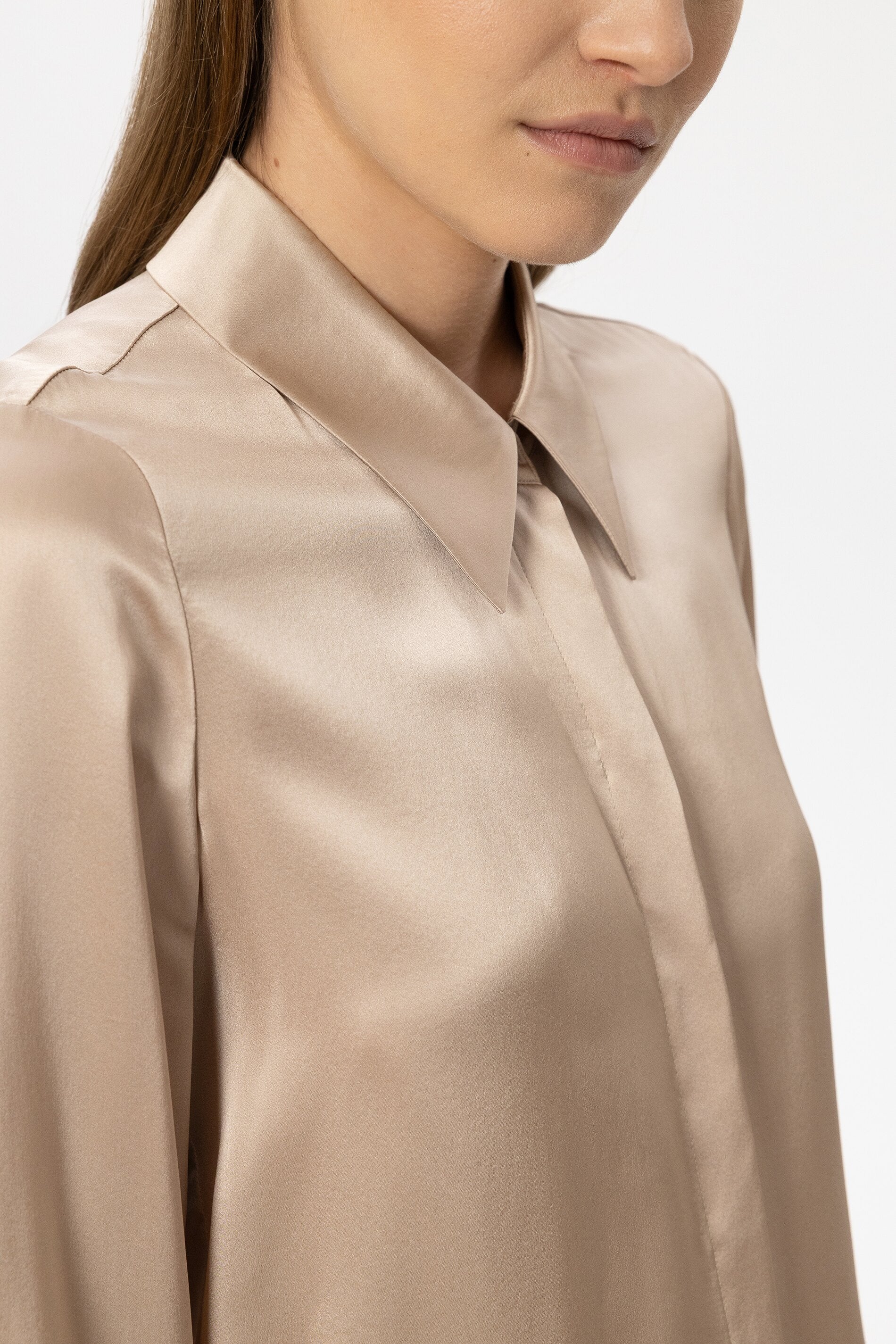 Langarm-Seidenbluse - cappuccino - Standard | Model Detail