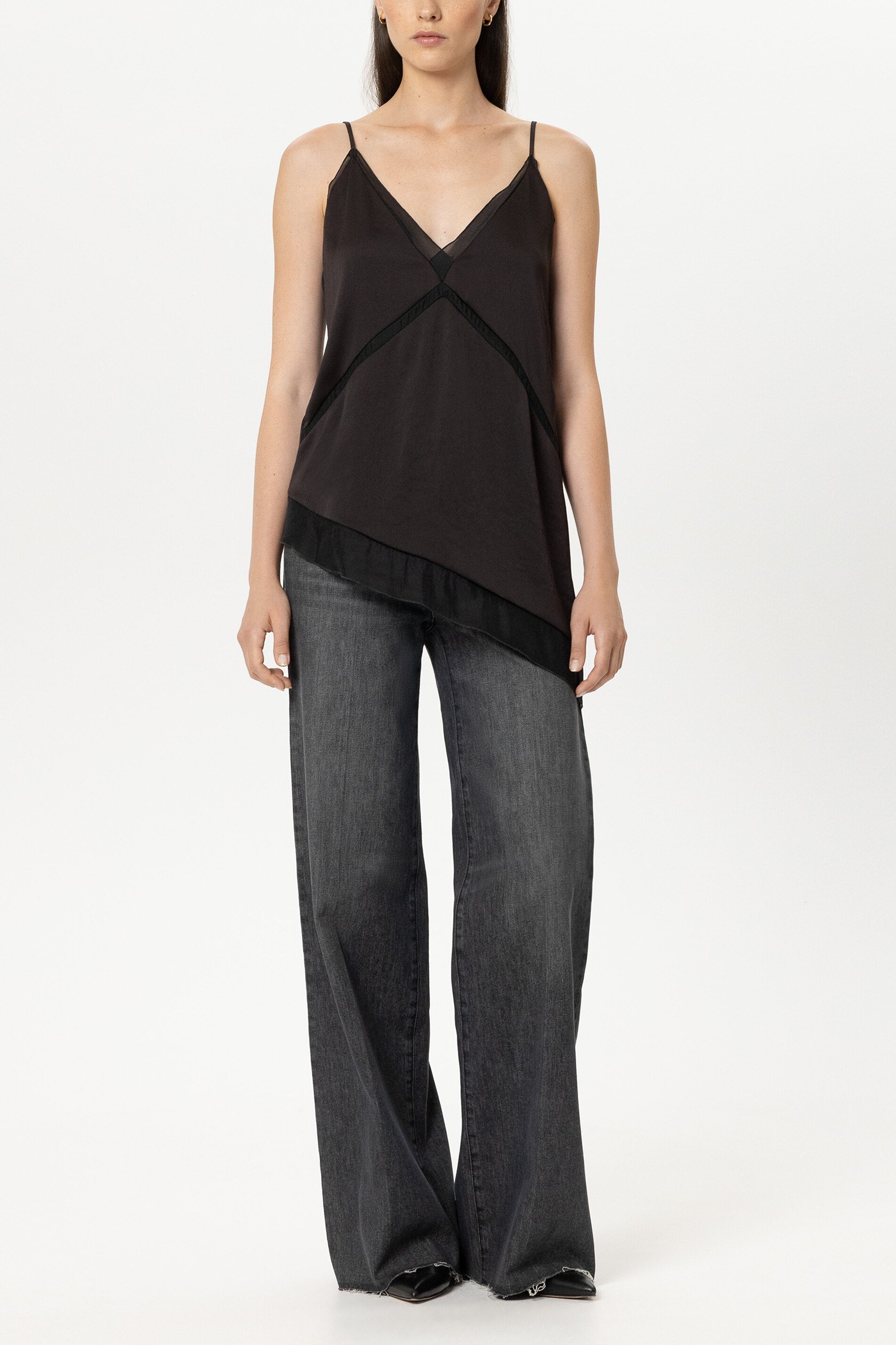Satin-Organza-Top - truffle - Standard | Model Front