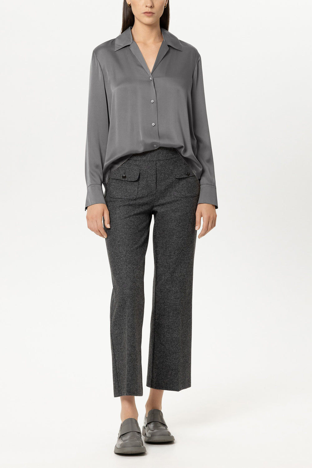 Silk-blend shirt blouse - heather grey - Standard