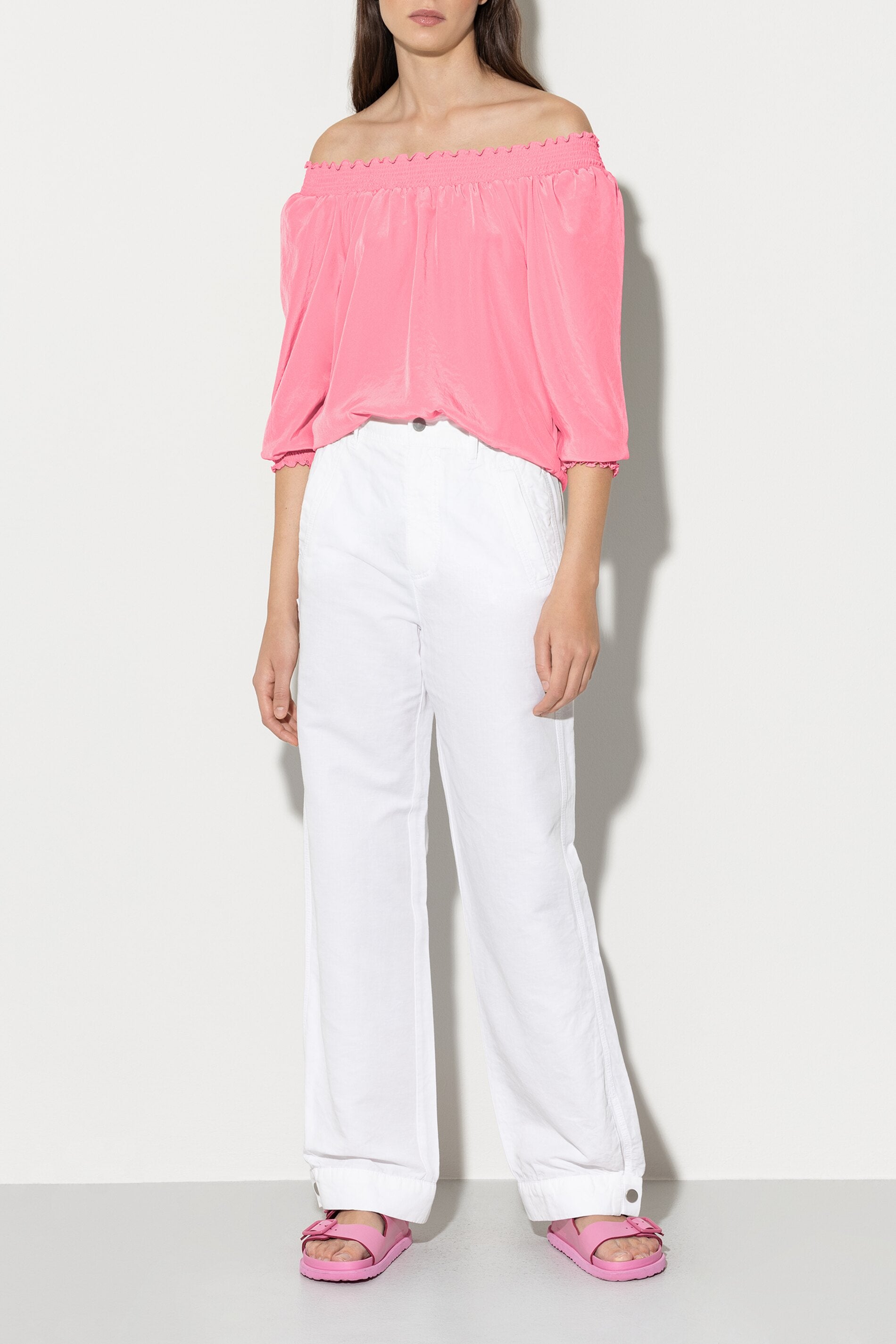 Tunika mit Carmen-Ausschnitt - candy pink - Standard | Model Front