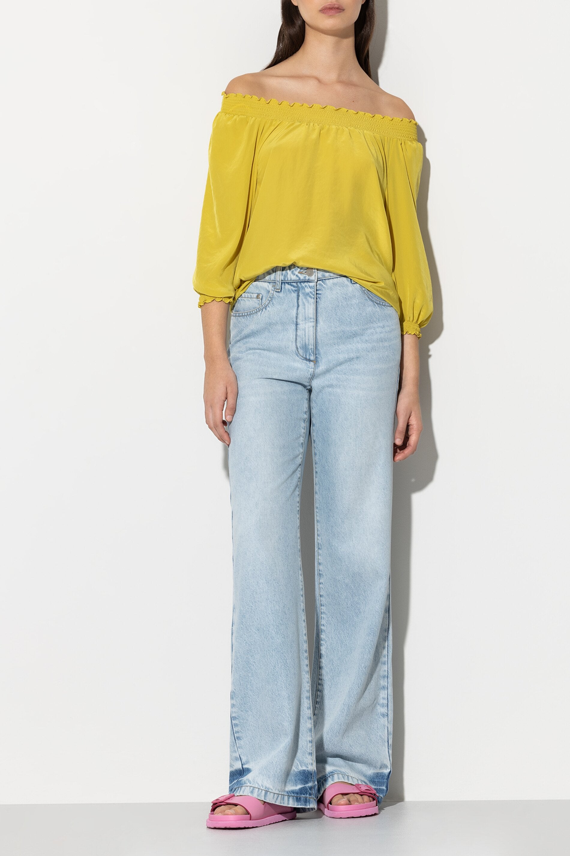 Tunika mit Carmen-Ausschnitt - lemon - Standard | Model Front