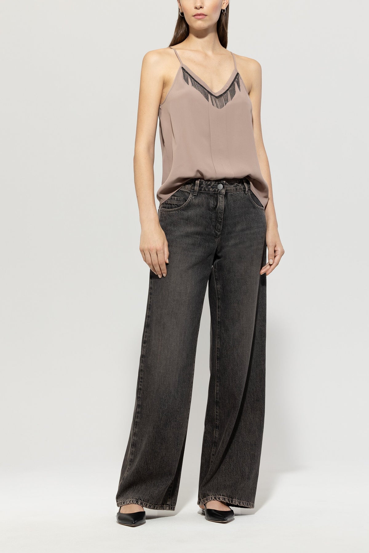 Camisole-Top mit Fransen - mushroom - Standard | Model Front