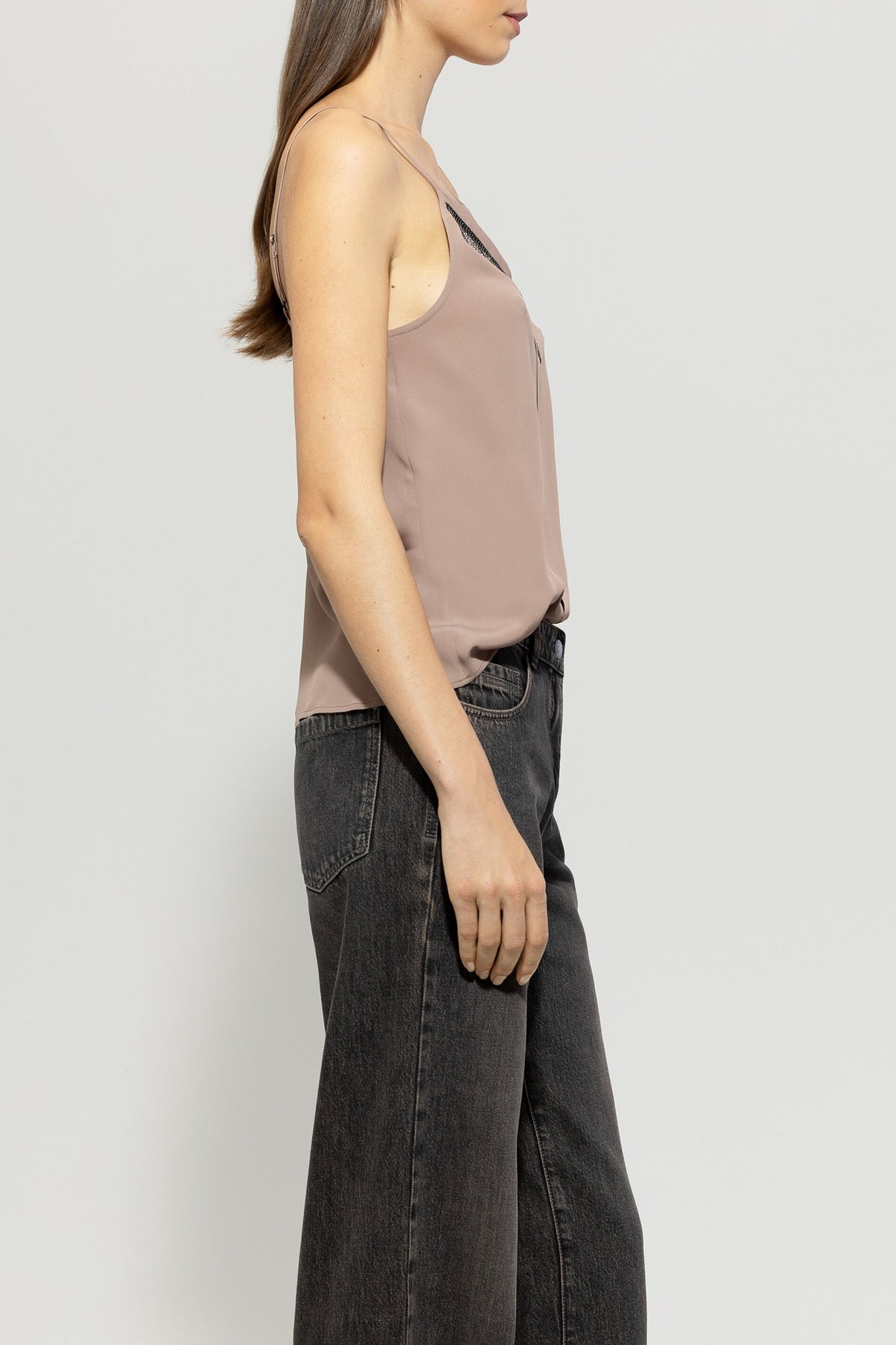 Camisole-Top mit Fransen - mushroom - Standard | Model Seite
