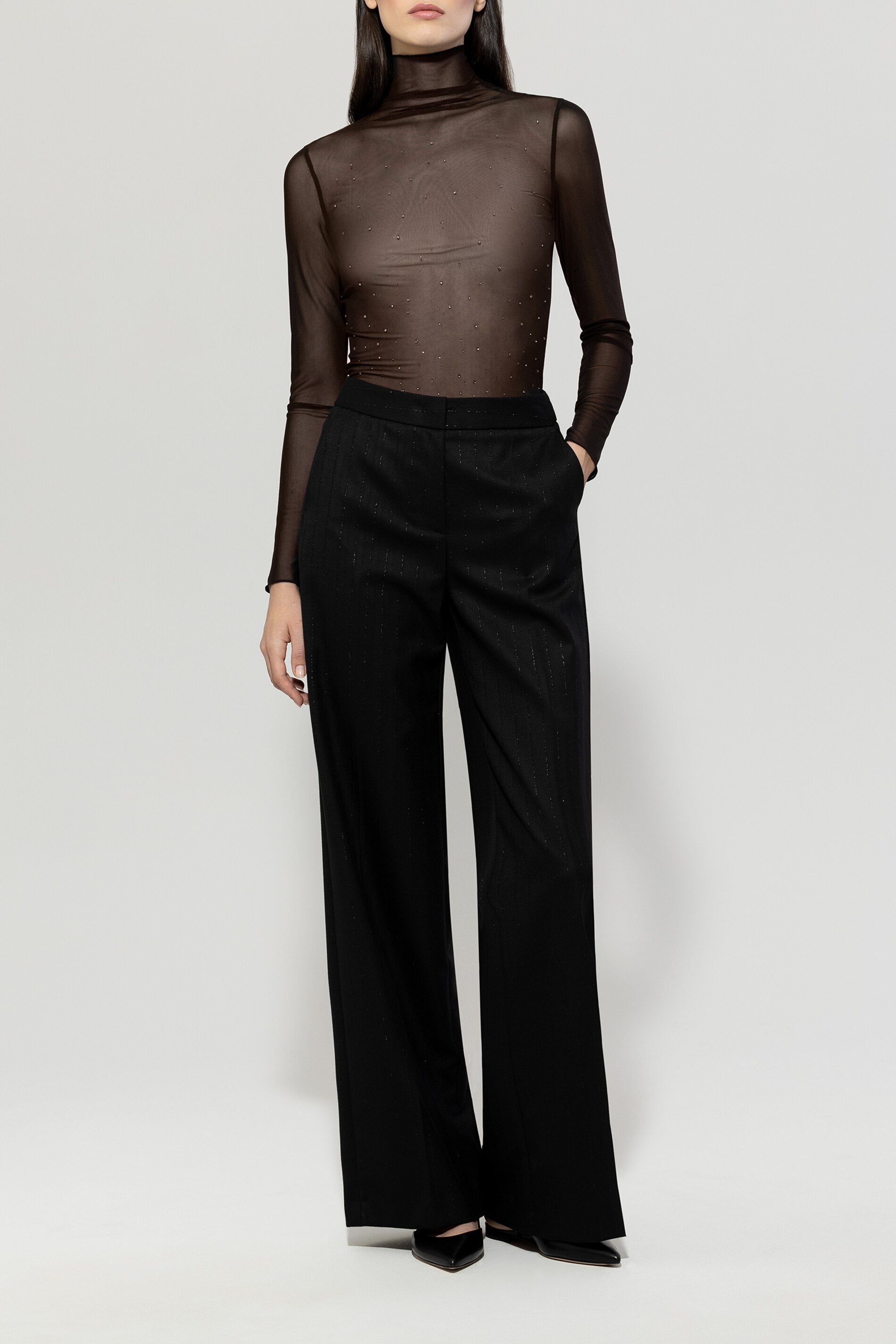 Mesh turtleneck shirt deep black Standard