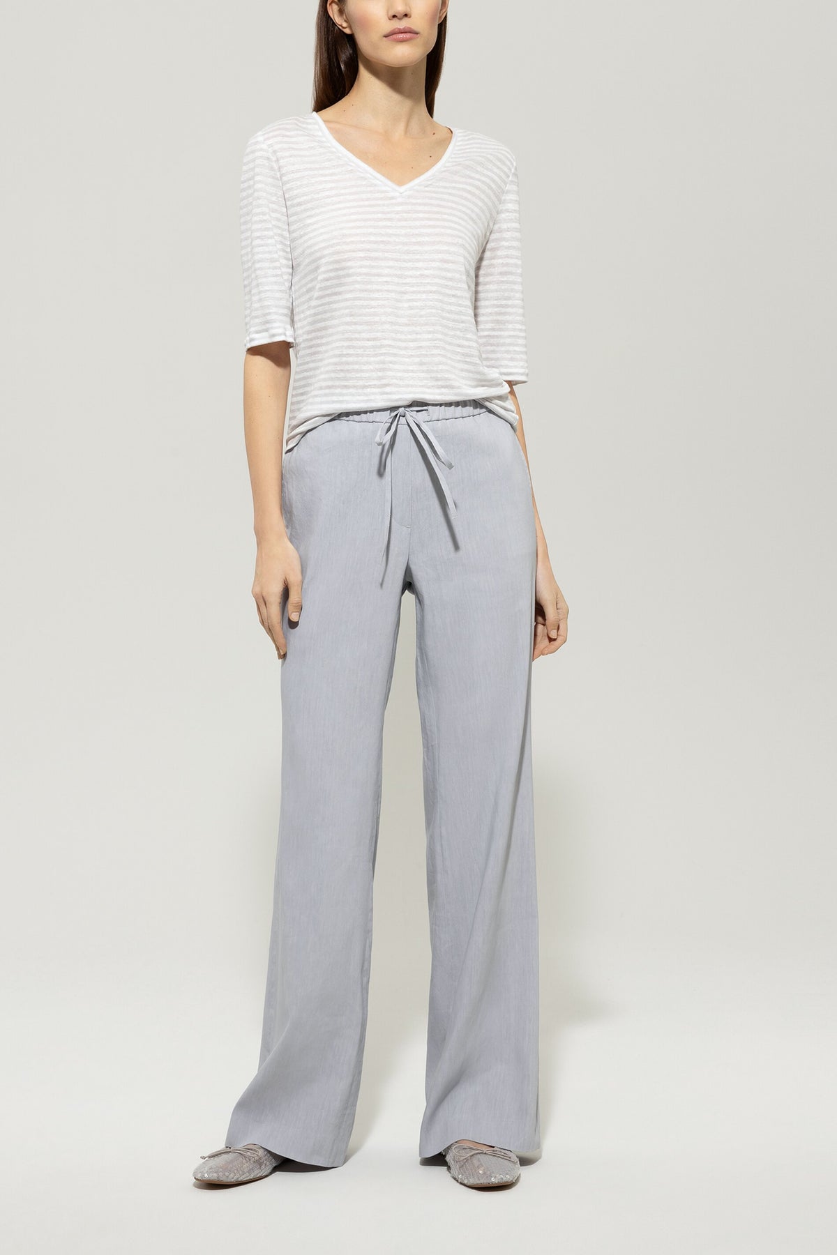 Leinen-Ringel-Shirt - silver grey - Standard | Model Front