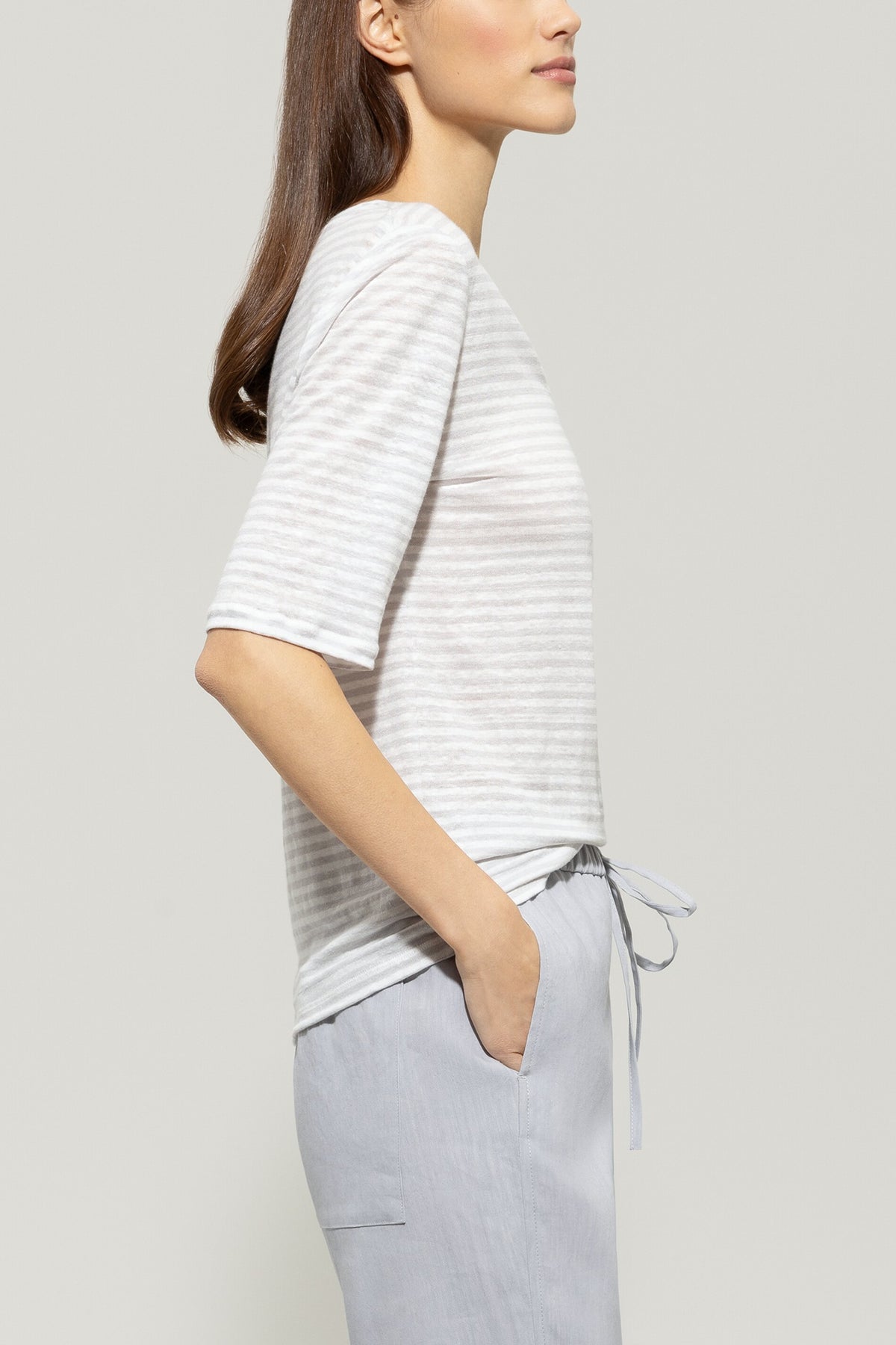 Leinen-Ringel-Shirt - silver grey - Standard | Model Seite