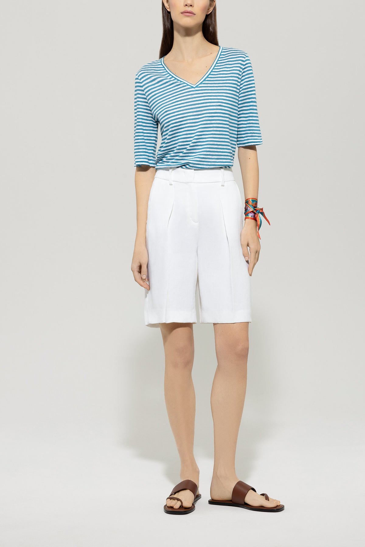 Leinen-Ringel-Shirt - turquoise - Standard | Model Front