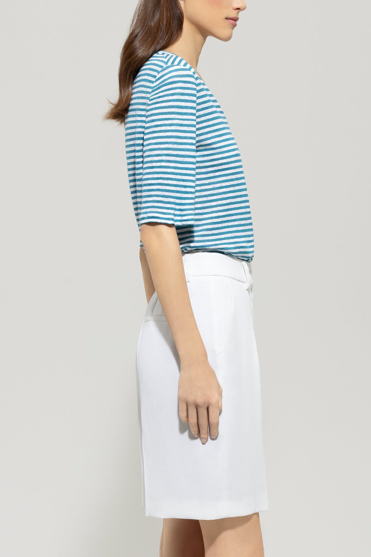 Leinen-Ringel-Shirt - turquoise - Standard | Model Seite