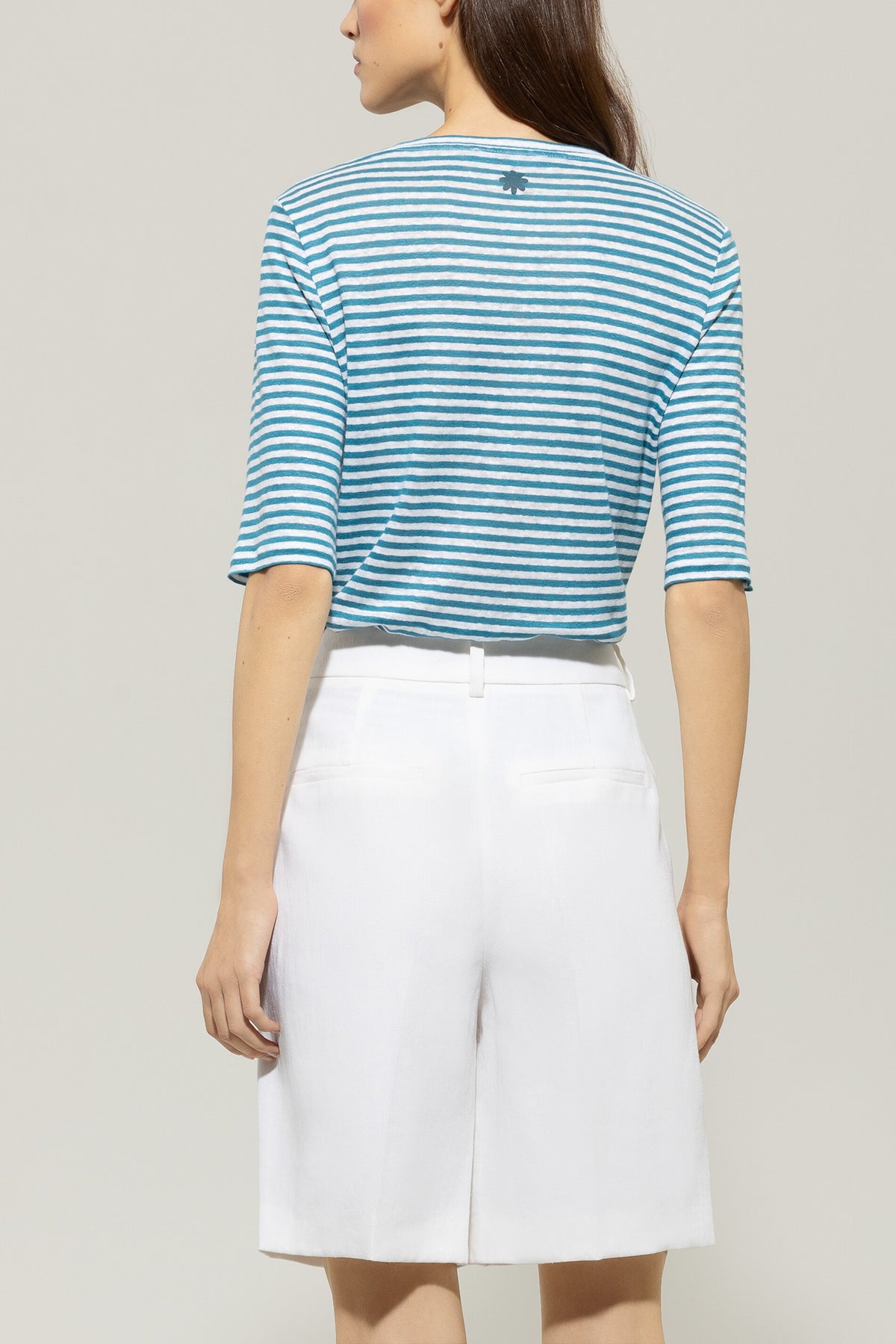 Leinen-Ringel-Shirt - turquoise - Standard | Model Rück