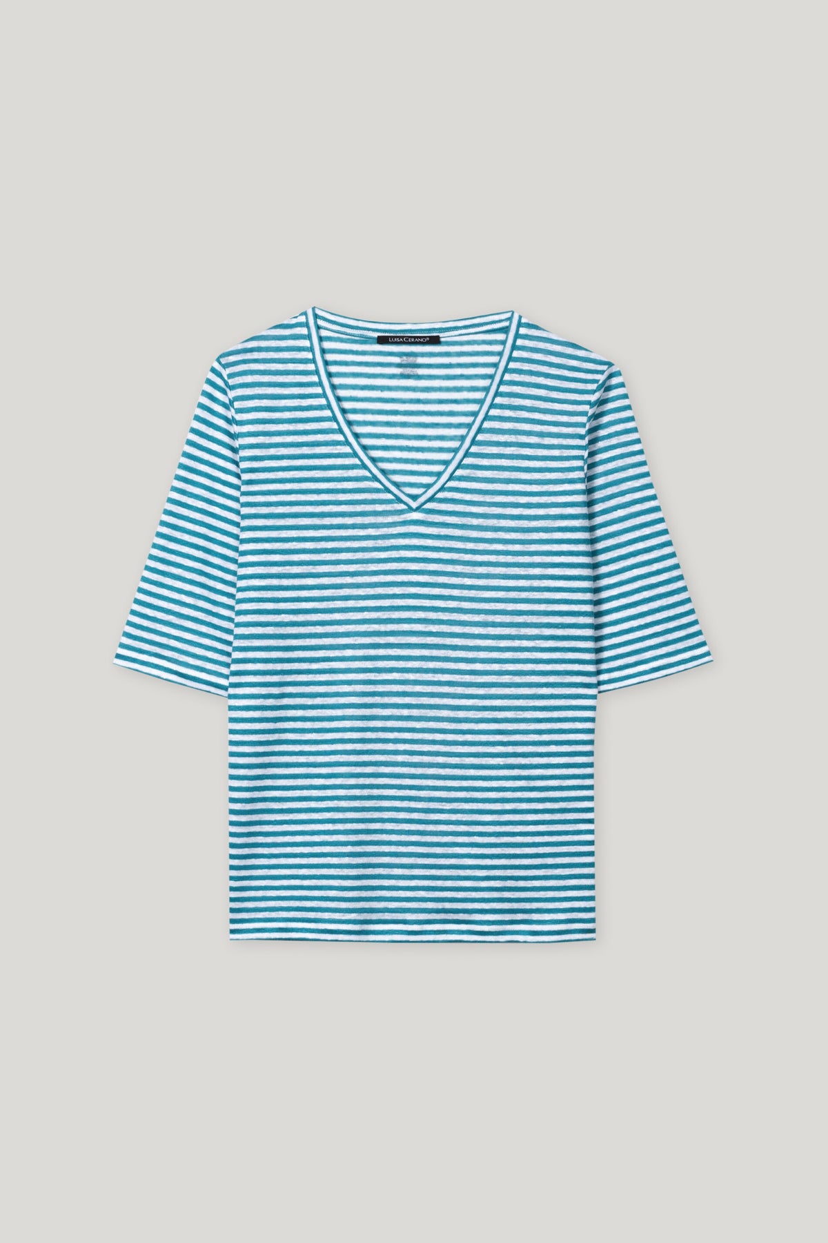 Leinen-Ringel-Shirt - turquoise - Standard | Artikel Front