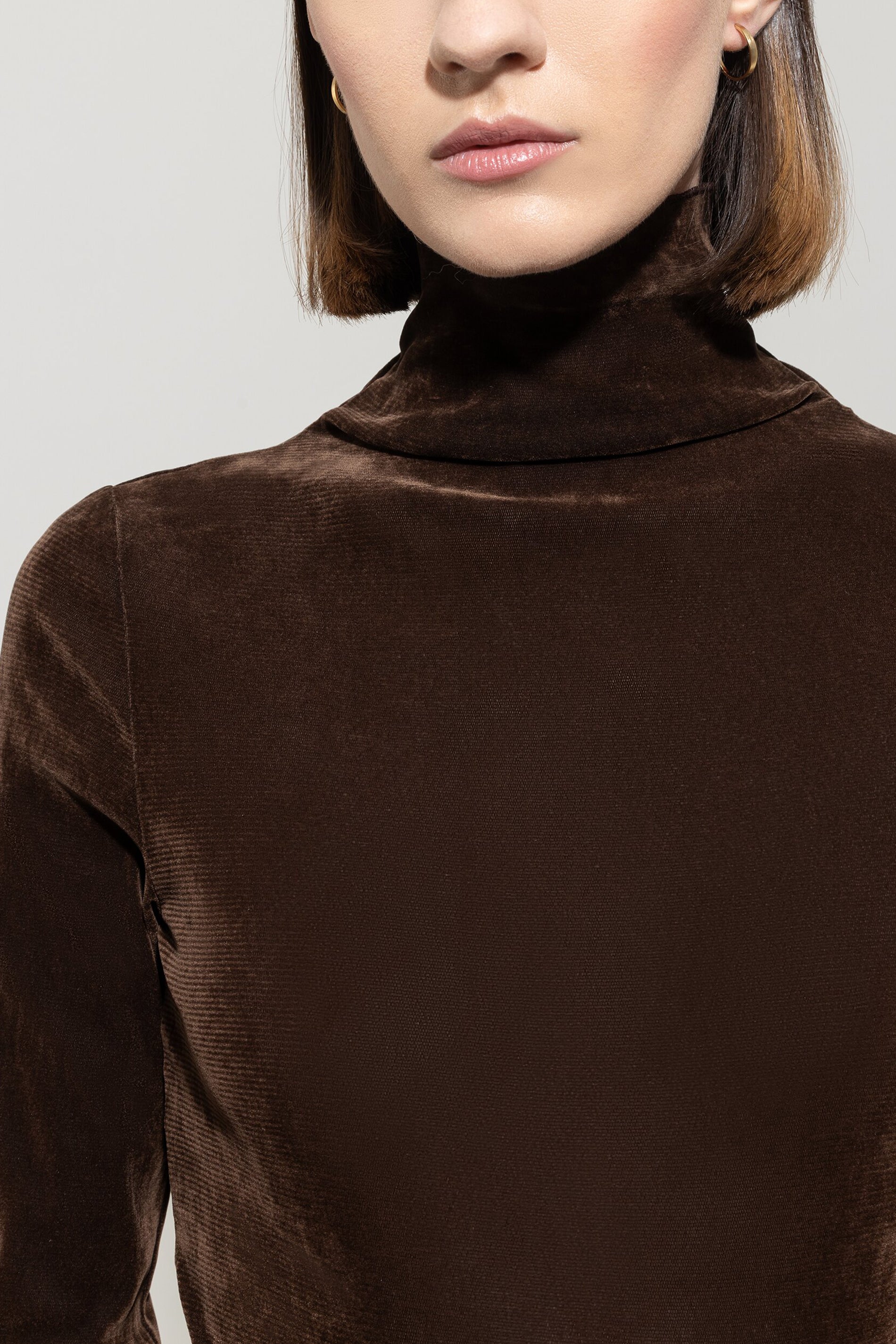 Rollkragen-Samt-Shirt - espresso - Standard | Model Detail