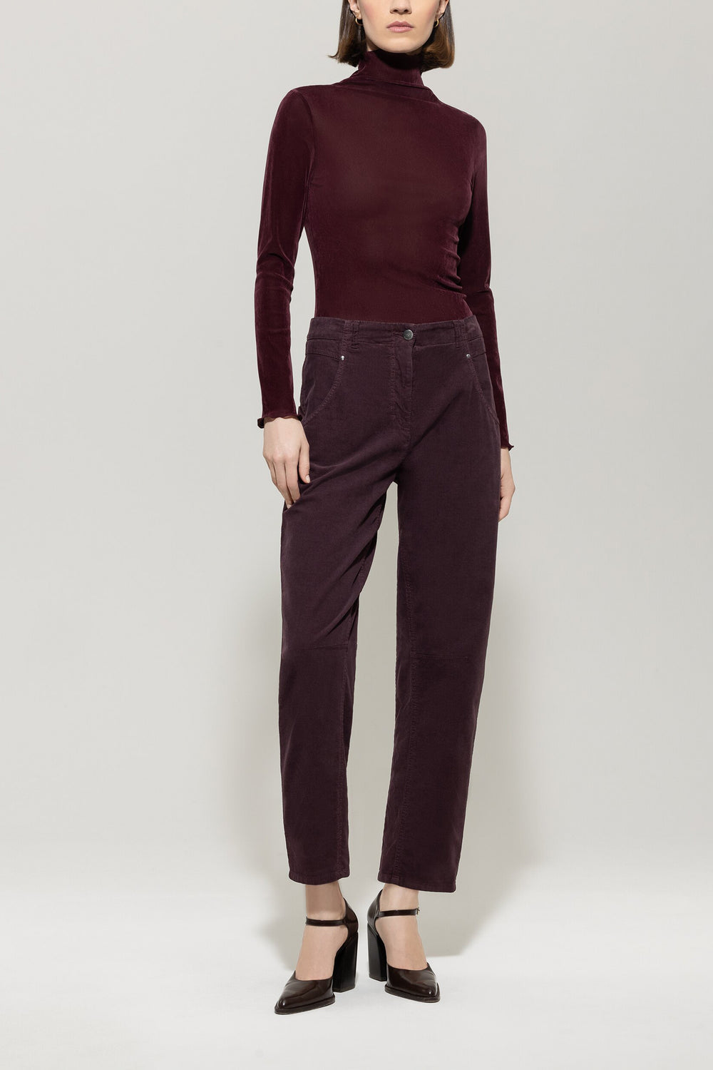 Turtleneck velvet shirt - burgundy - Standard