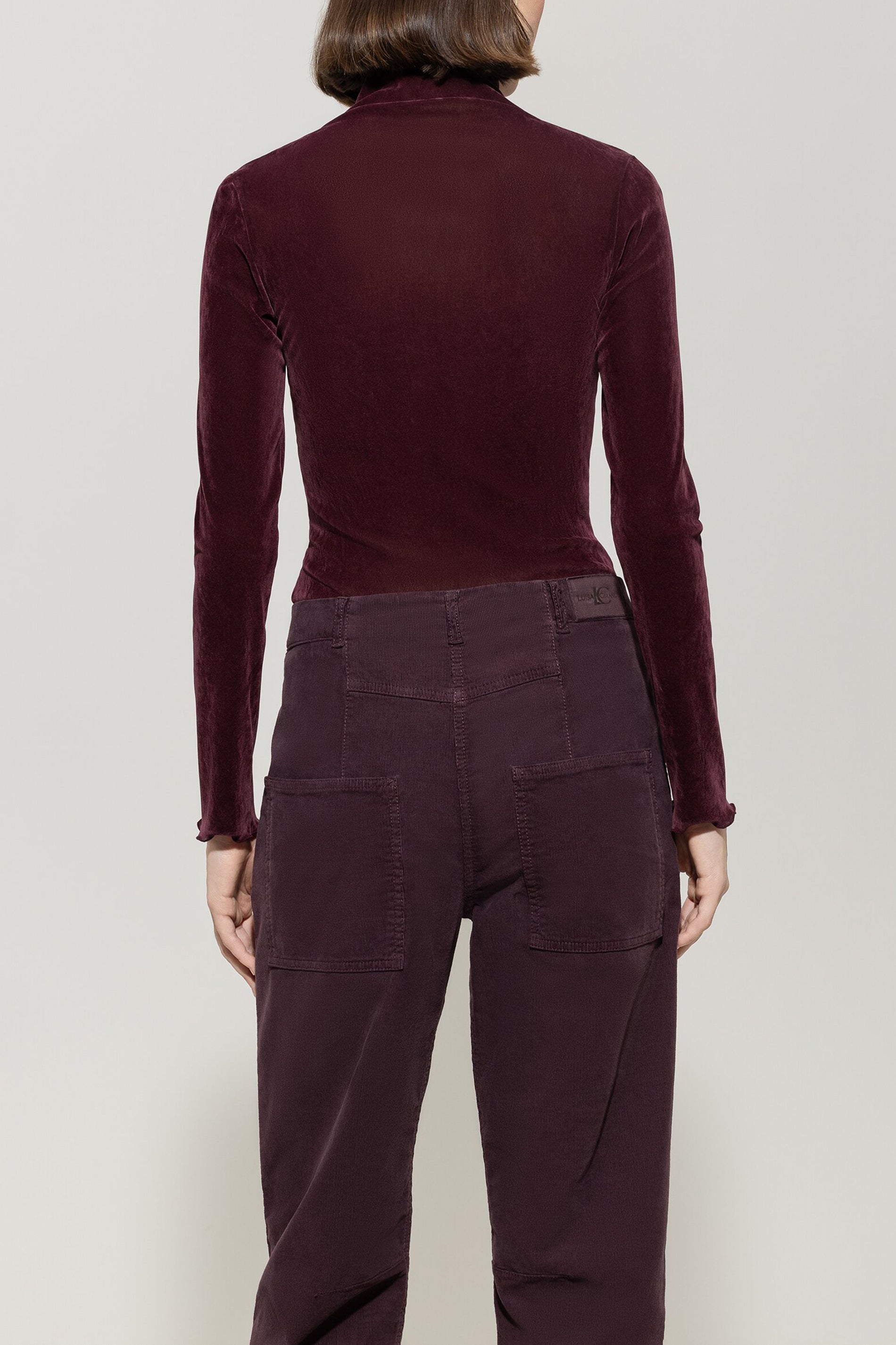 Rollkragen-Samt-Shirt - burgundy - Standard | Model Rück