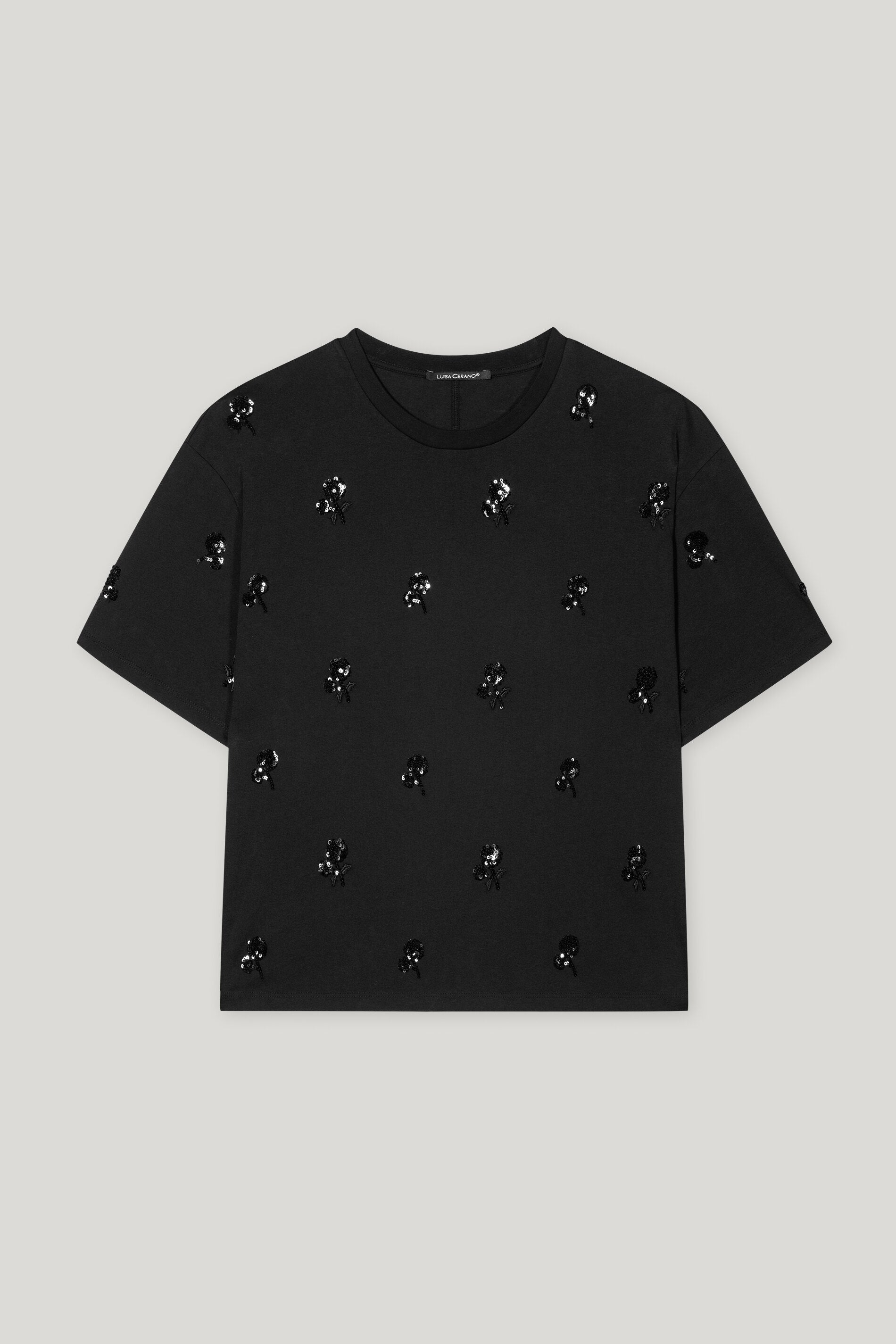 Shirt mit Pailletten-Stickerei - deep black - Standard | Artikel Front