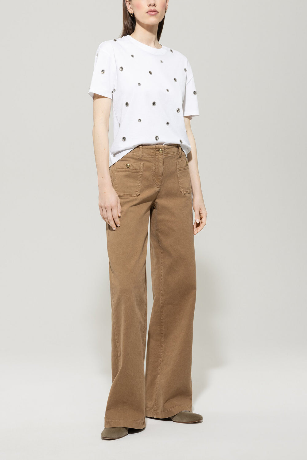 T-shirt avec détails de perles - blanc bleaché - standard