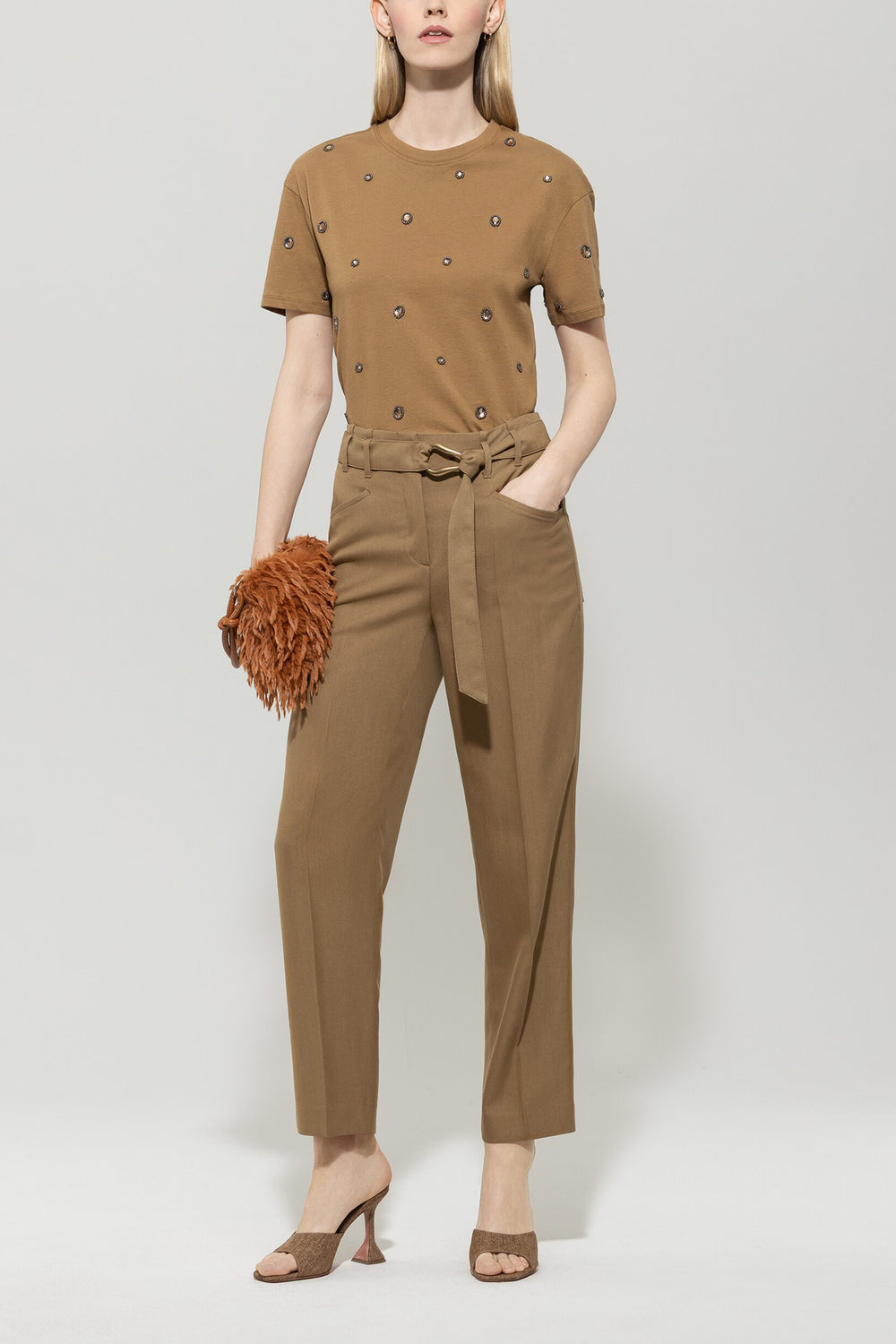 T-shirt avec détails de perles - chanvre - standard