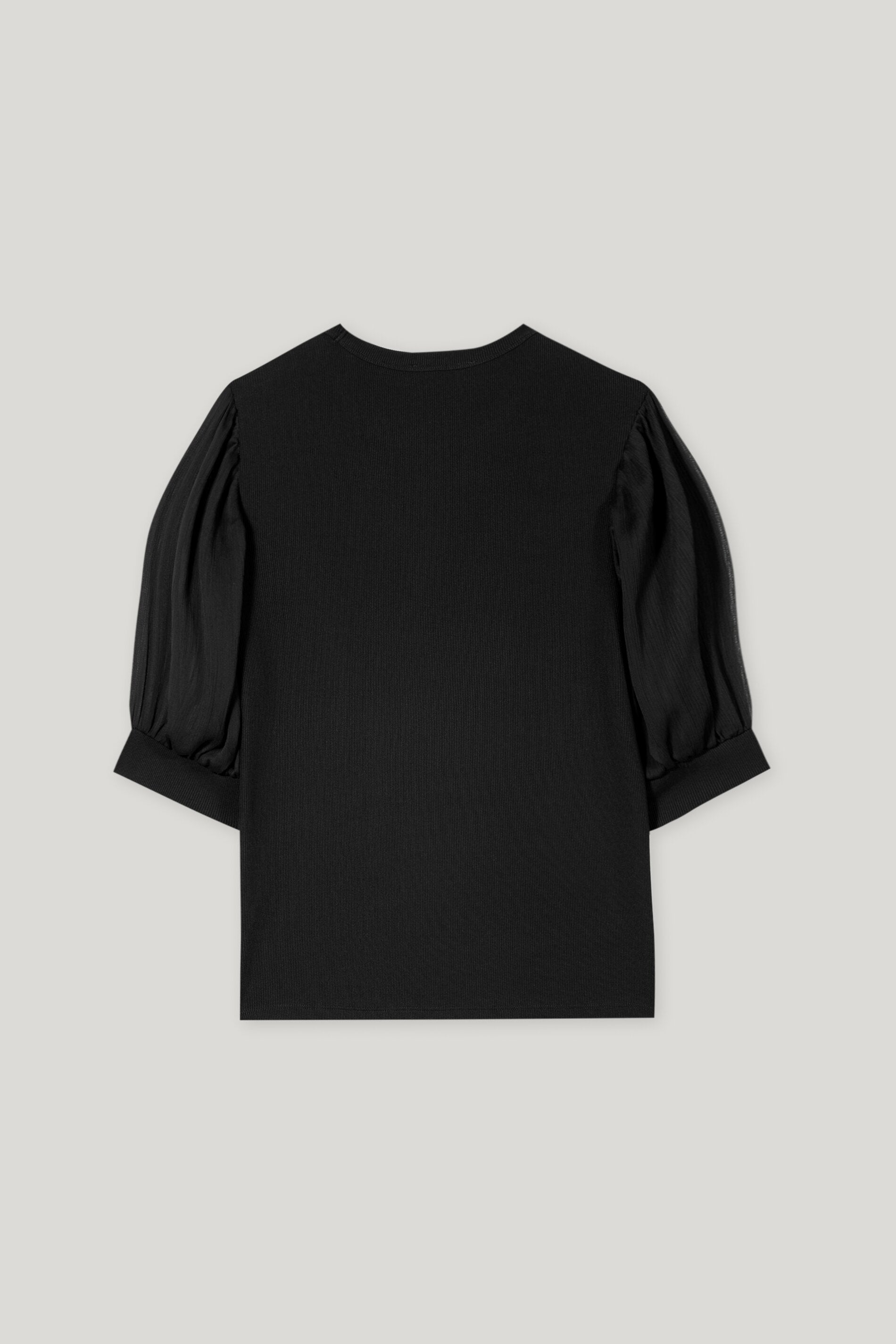 Rippshirt mit Crêpe-Ärmeln - deep black - Standard | Artikel Rück