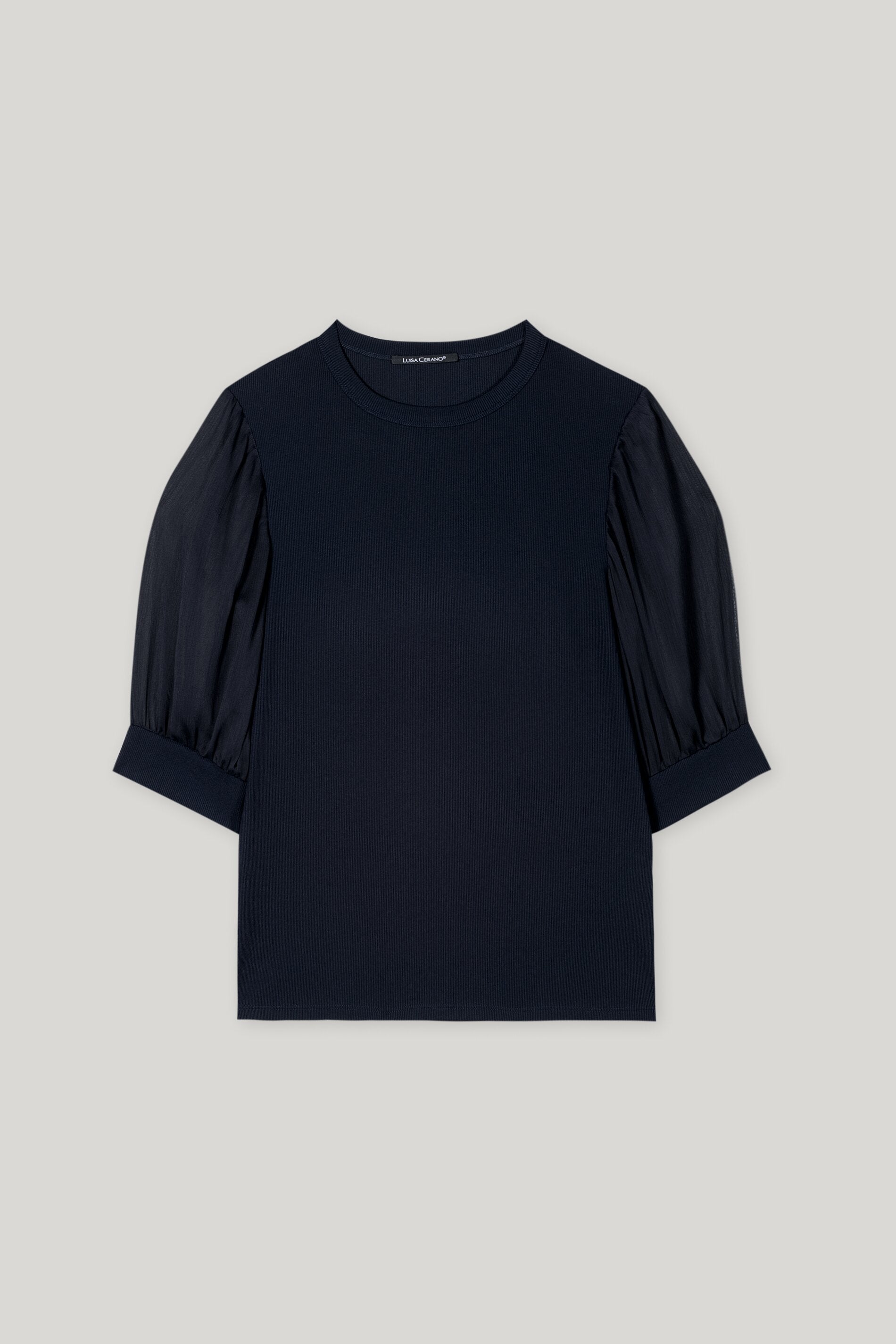 Rippshirt mit Crêpe-Ärmeln - dark blue - Standard | Artikel Front