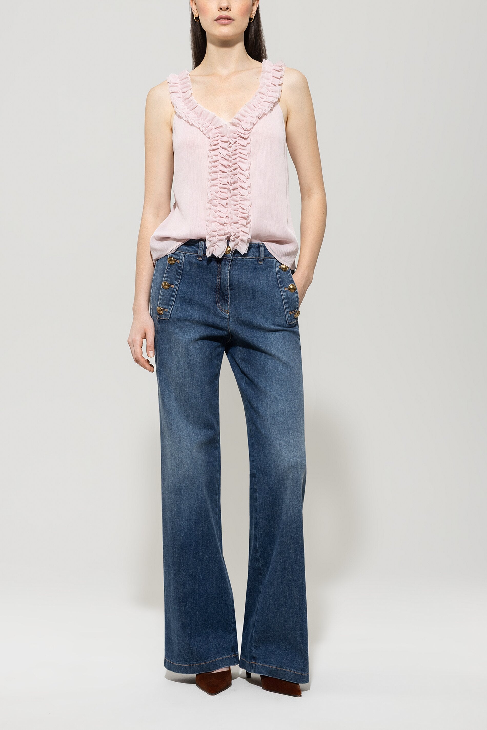 Rüschen-Camisole-Top - creamy powder - Standard | Model Front