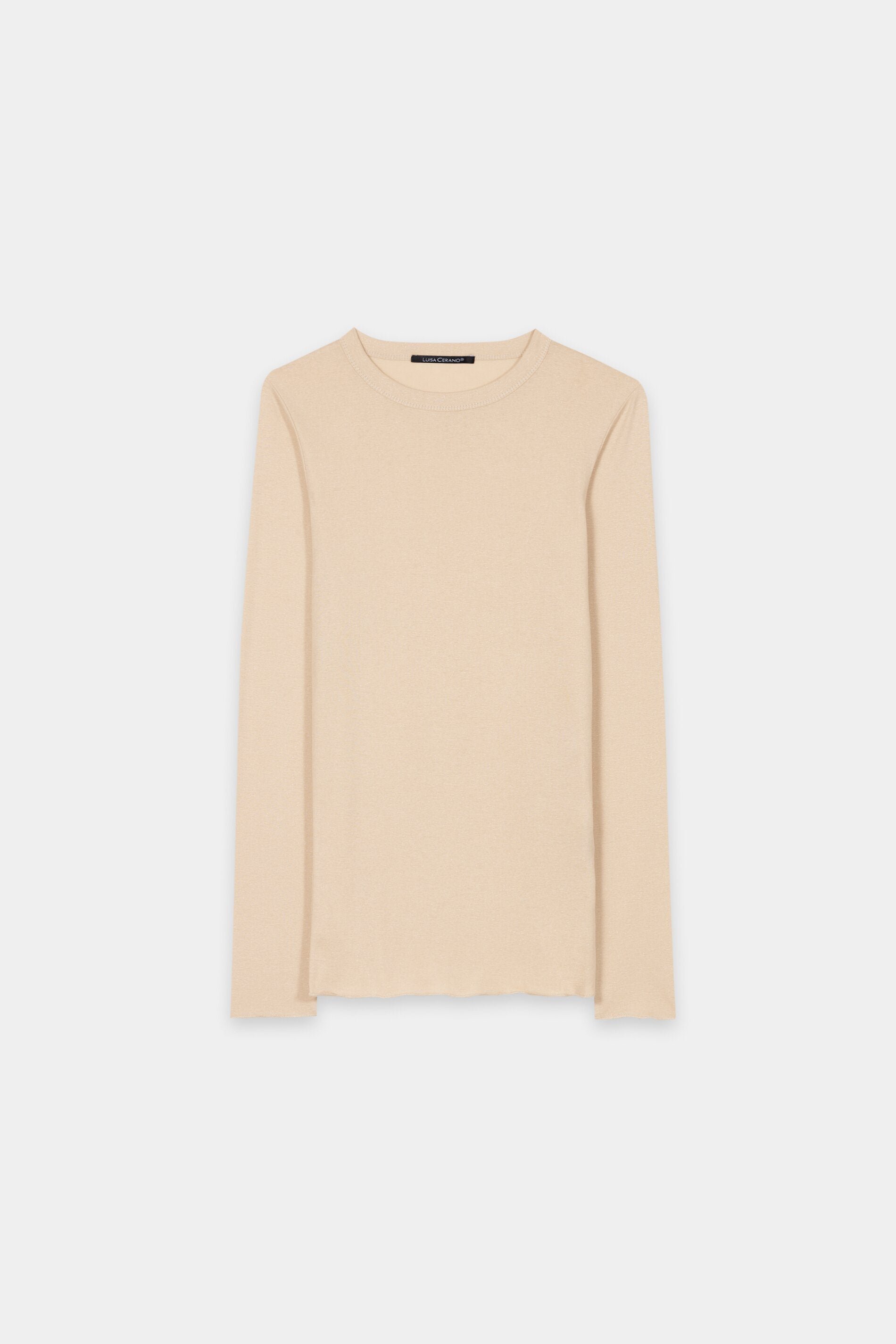 Glanz-Rundhalsshirt - soft camel - Standard | Artikel Front