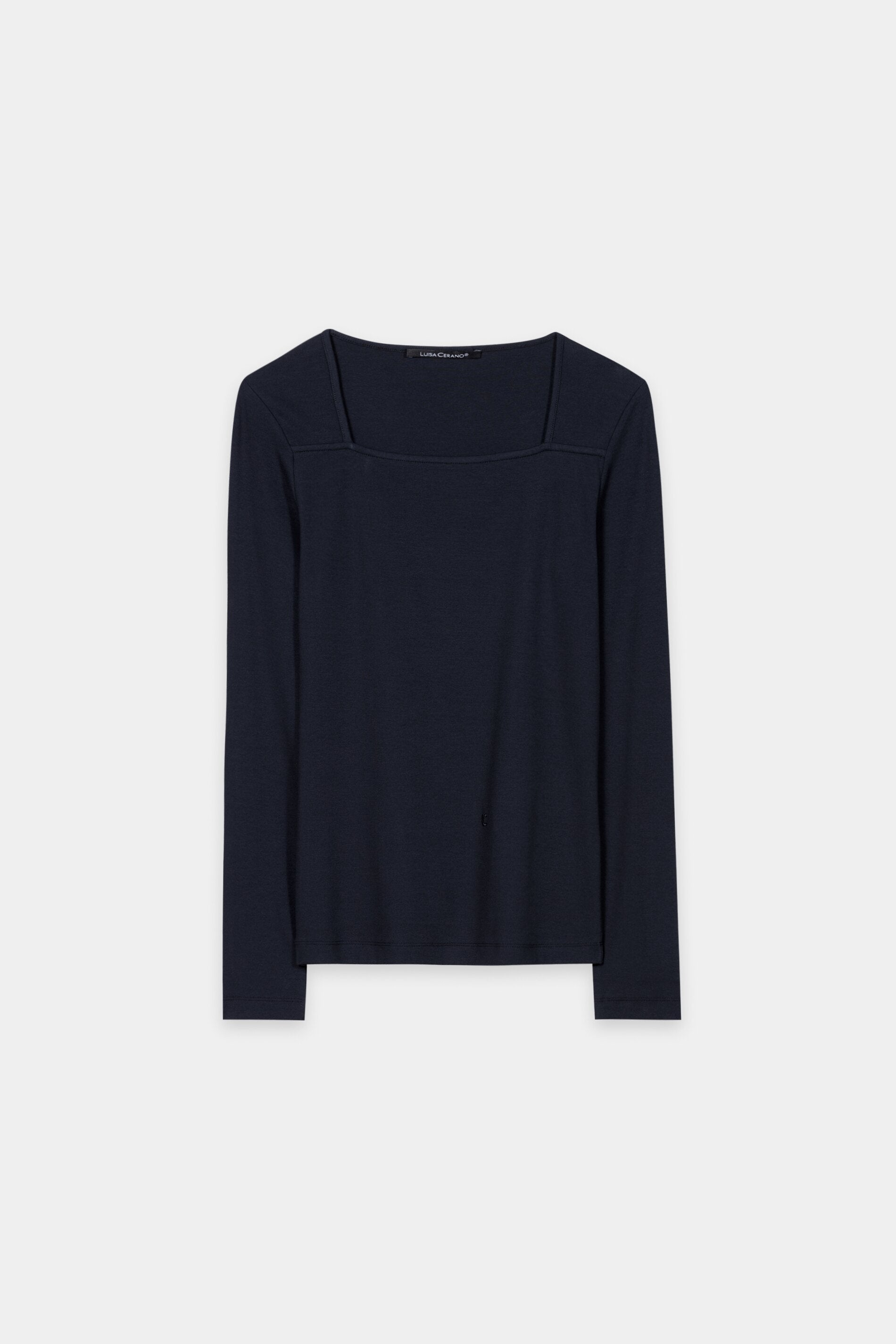 Rippshirt mit Carré-Ausschnitt - navy blue - Standard | Artikel Front