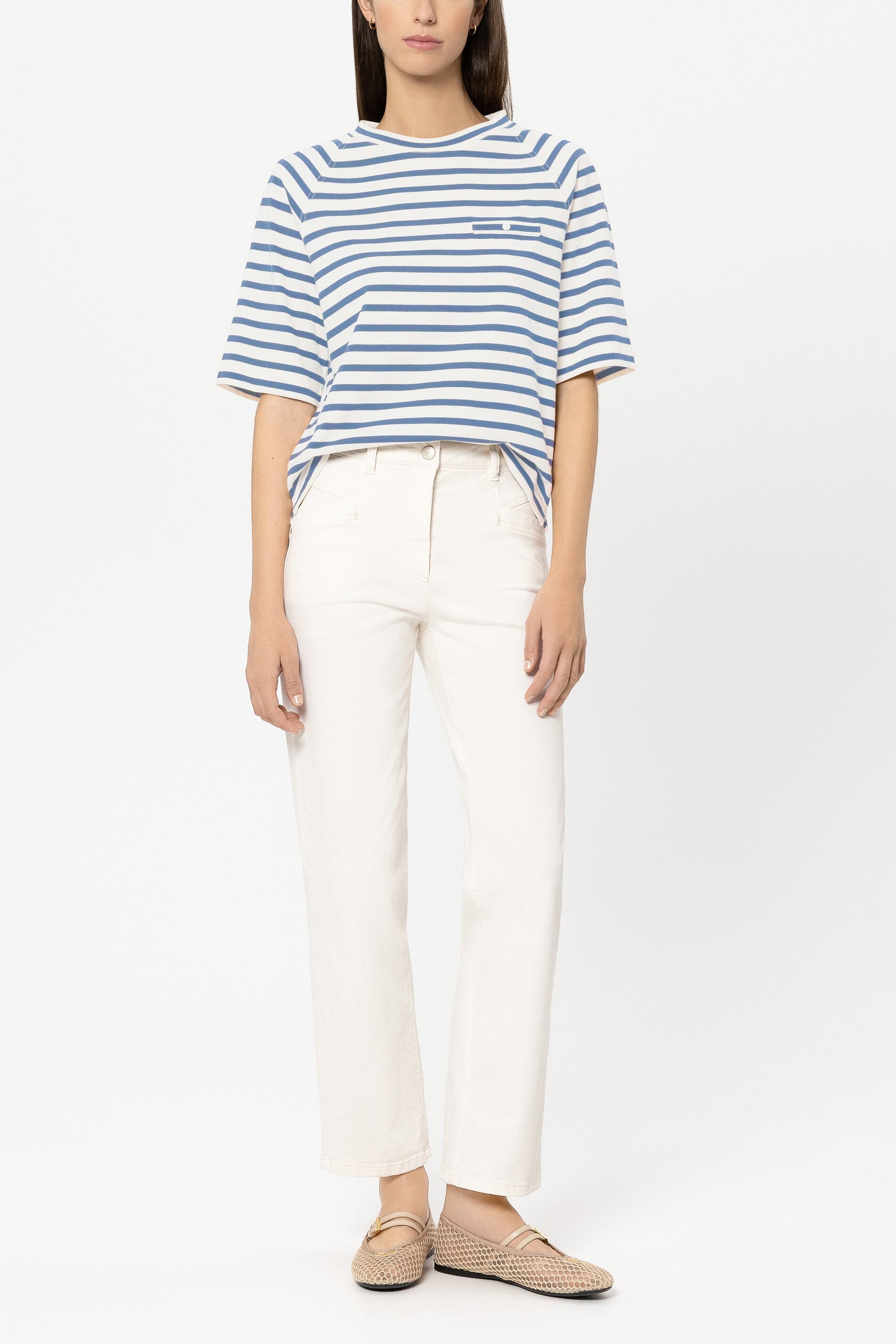 Ringel-Shirt mit Knopf-Detail - casual blue / cream - Standard | Model Front