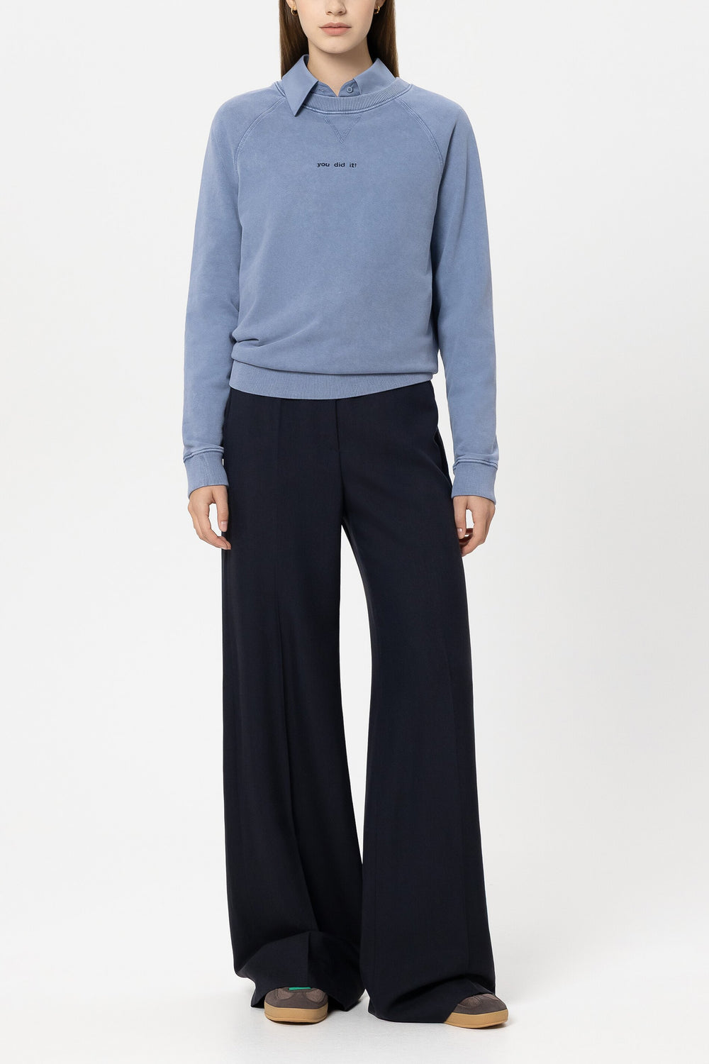 Baumwoll-Sweatshirt - casual blue - mit Stickerei / Straß