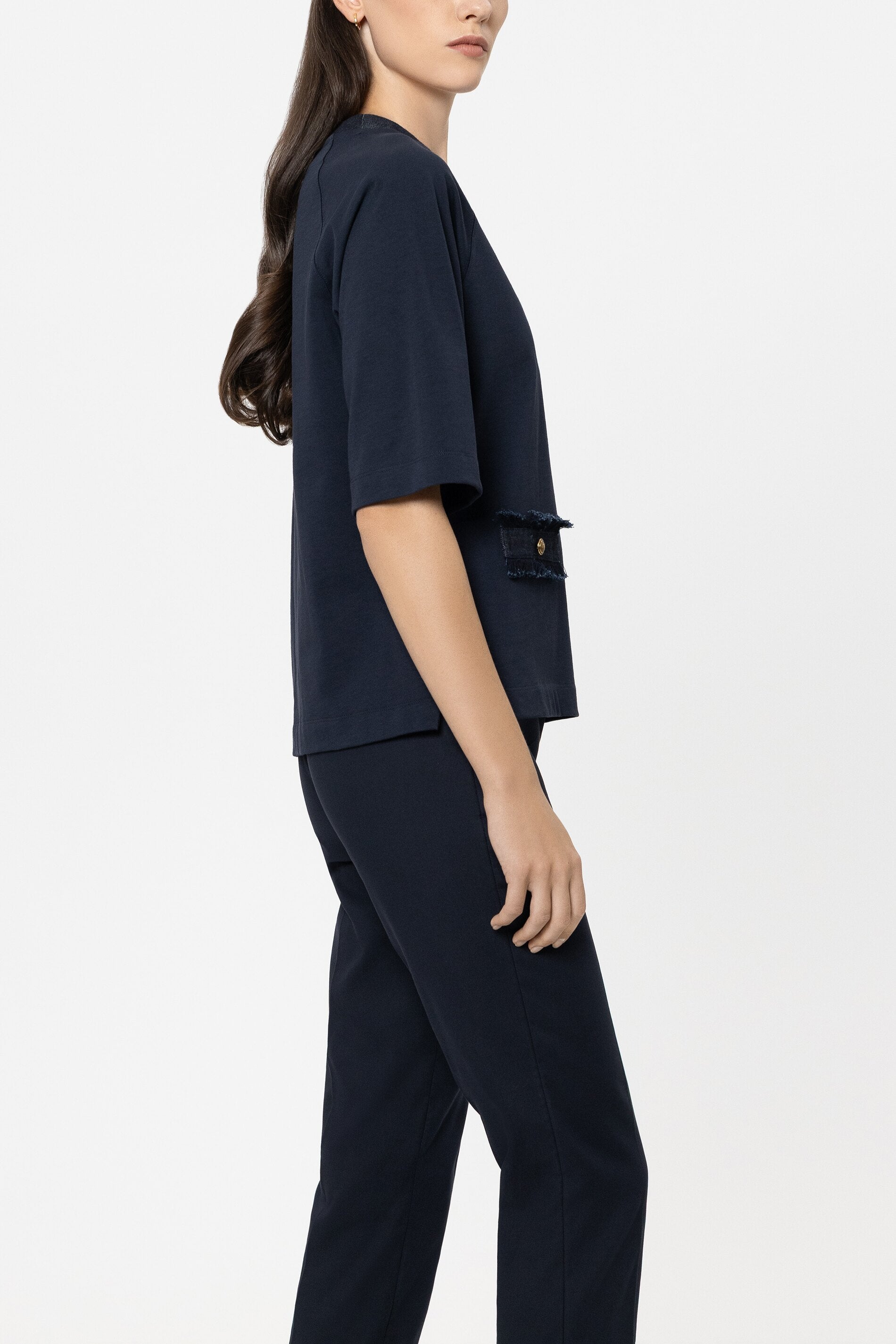 Shirt mit Denim-Patch - navy blue - Standard | Model Seite