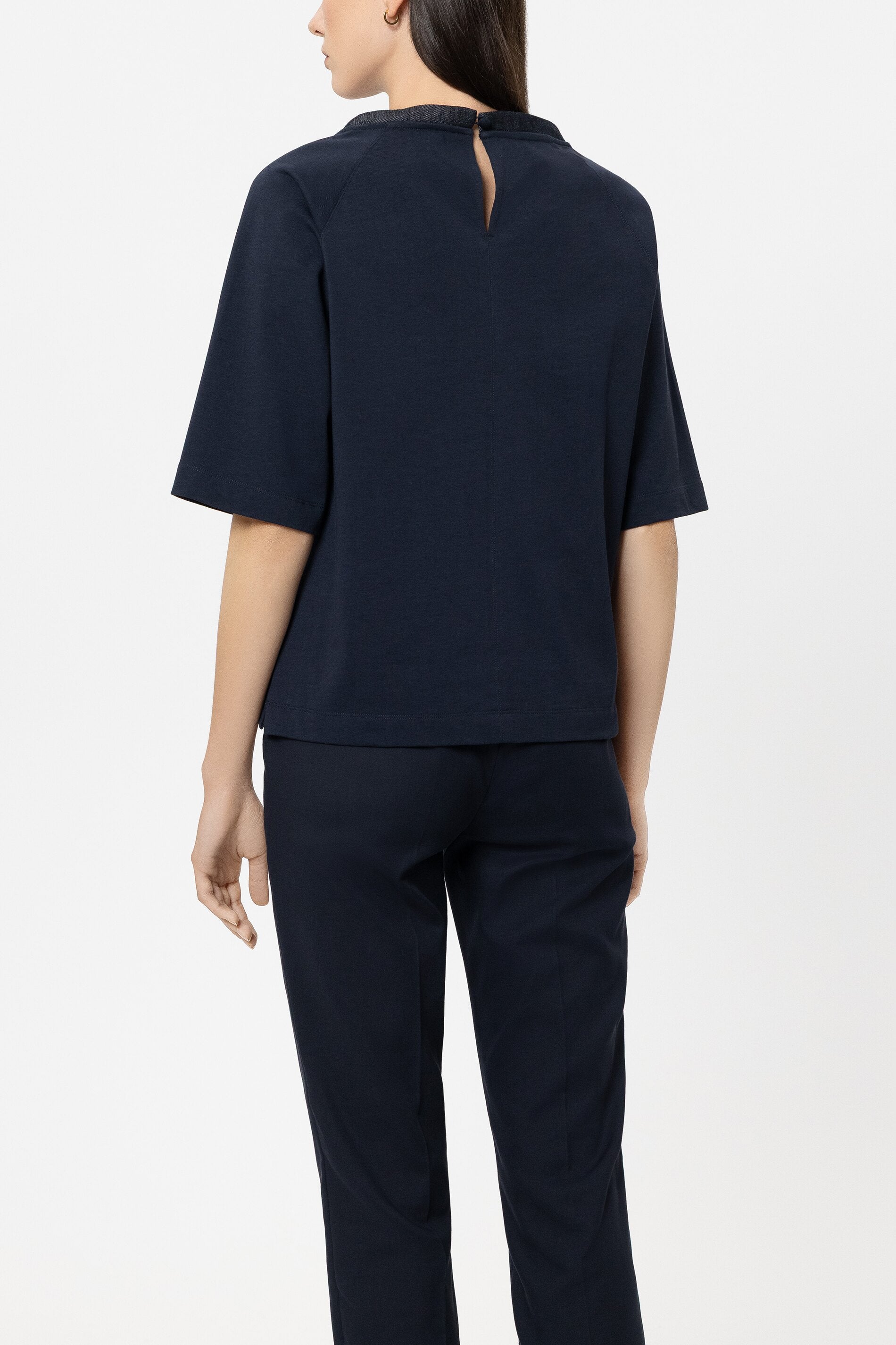 Shirt mit Denim-Patch - navy blue - Standard | Model Rück